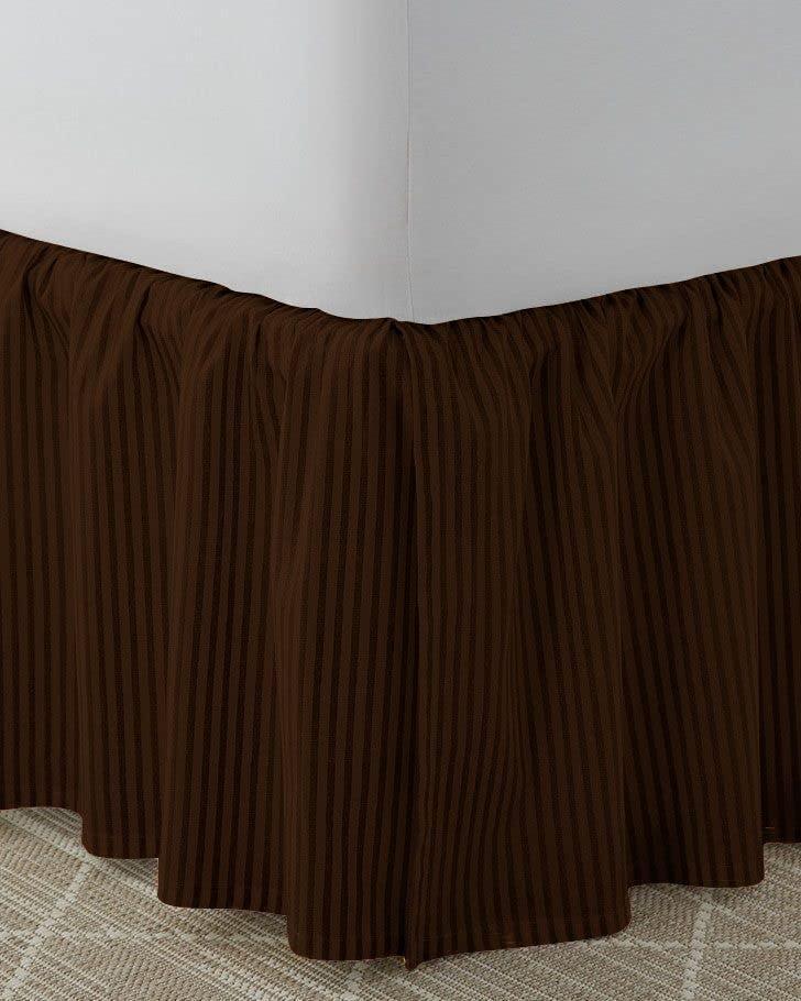 Lotus Bedding Chocolate 1 Pc Dust Ruffle Striped Bedskirt 800 TC, 100% Egyptian Cotton Bed Skirt Twin XL 8-Inches Striped Pattern with Split Corners