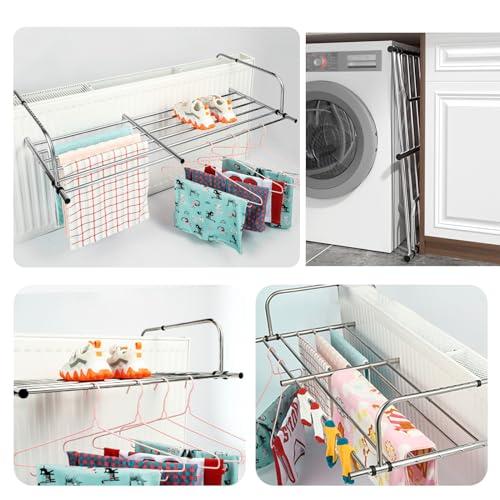 HJXGQJM Radiator Clothes Airer Rack, Stainless Steel Extendable Foldable Airer, Indoor Radiator Outdoor Balcony Drying Rack RailHanging Drying Rack AirerDryer For Hanging Clothing, Towel, Shoes ( Size : Tel