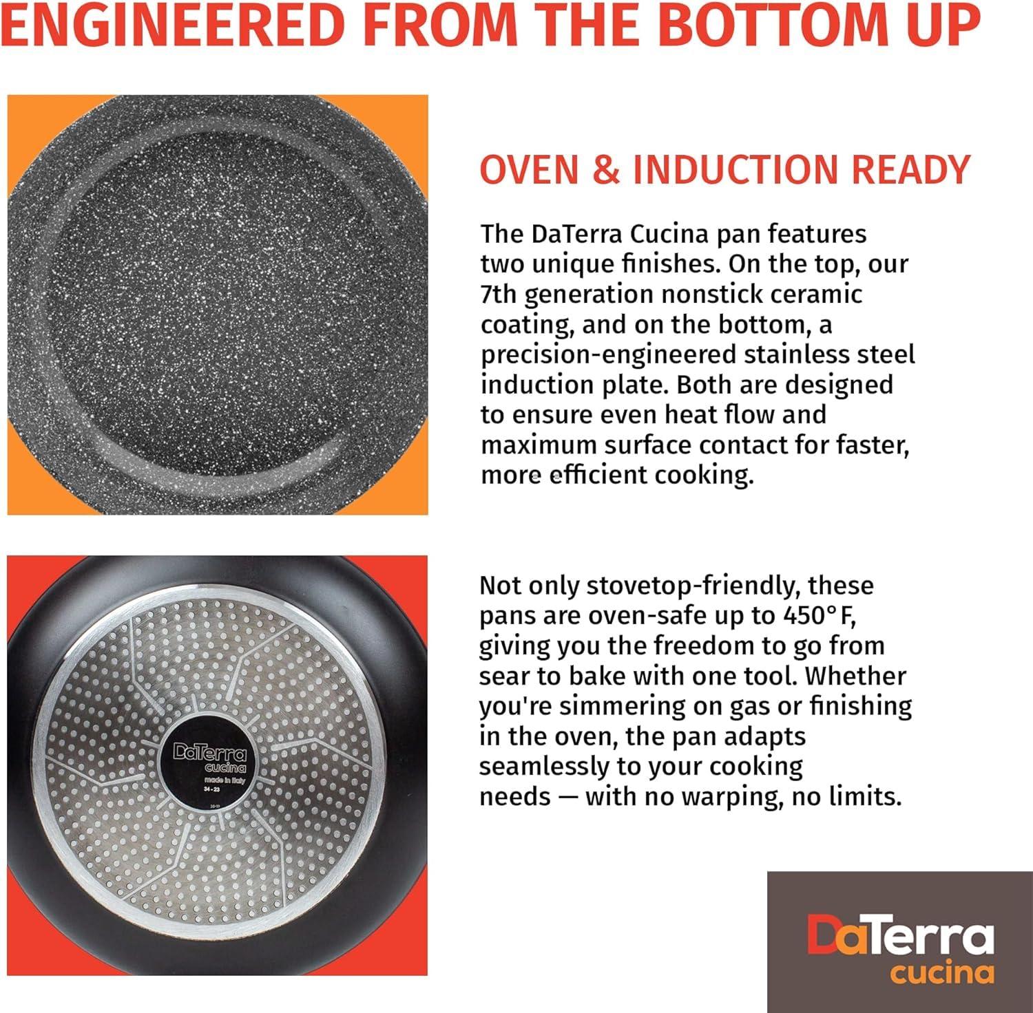 DaTerra Cucina DaTerra Cucina 11 Nonstick Frying Pan w/Lid | Made in Italy | PTFE, Cadmium, Lead and PFOA free proprietary nontoxic ceramic coating