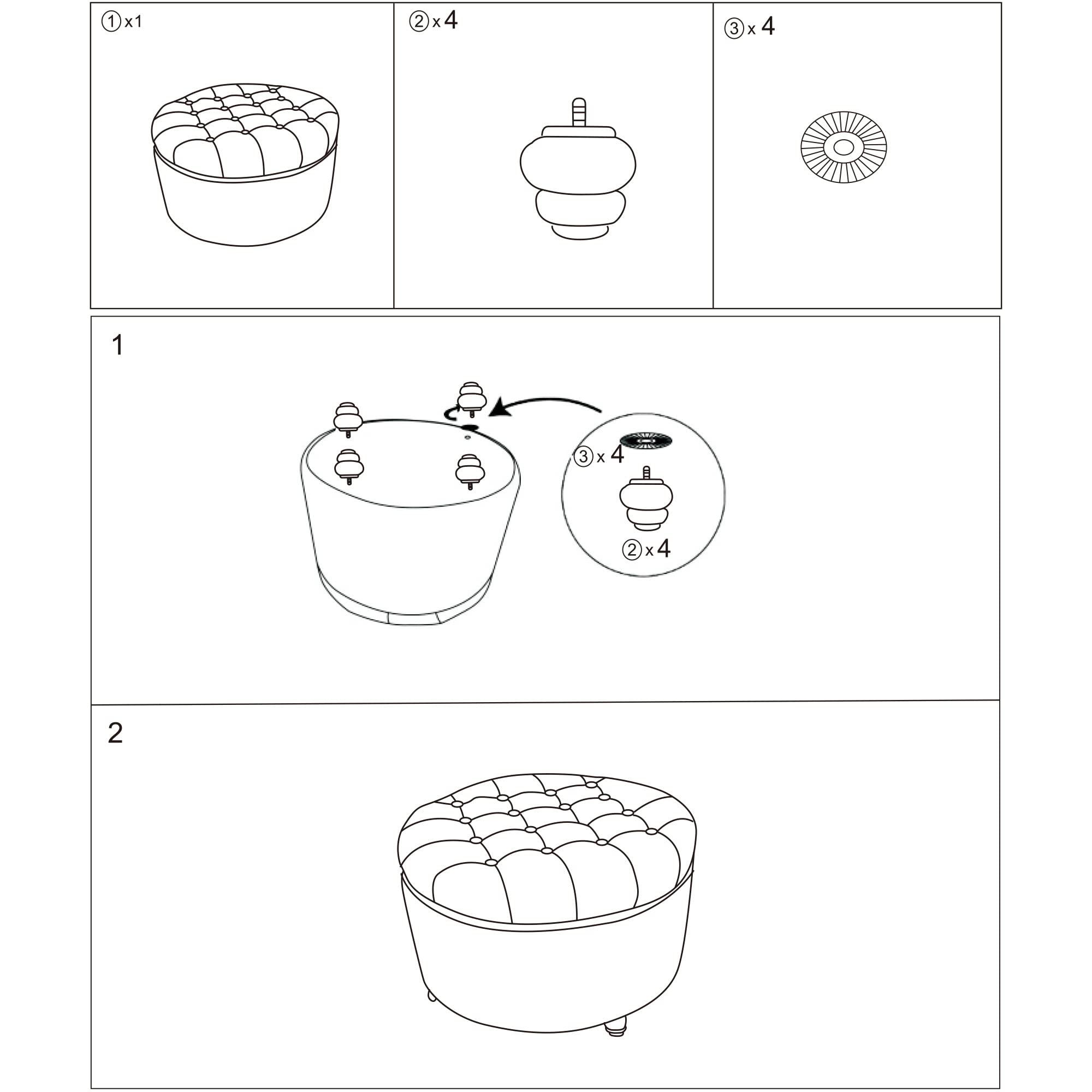 CangLong CangLong Large Button Tufted Fabric Round Storage Ottoman with Storage for Living Room & Bedroom,Dark Grey