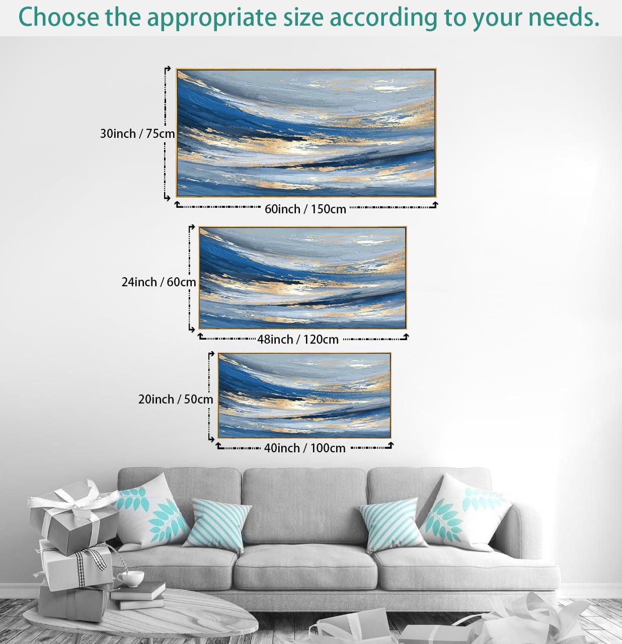 vgrozirh Abstract Wall Art Canvas Paintings Blue Fantasy Modern Large Framed Artwork Decor for Living Room Bedroom Office Painting Home Decor 20\"x40\"
