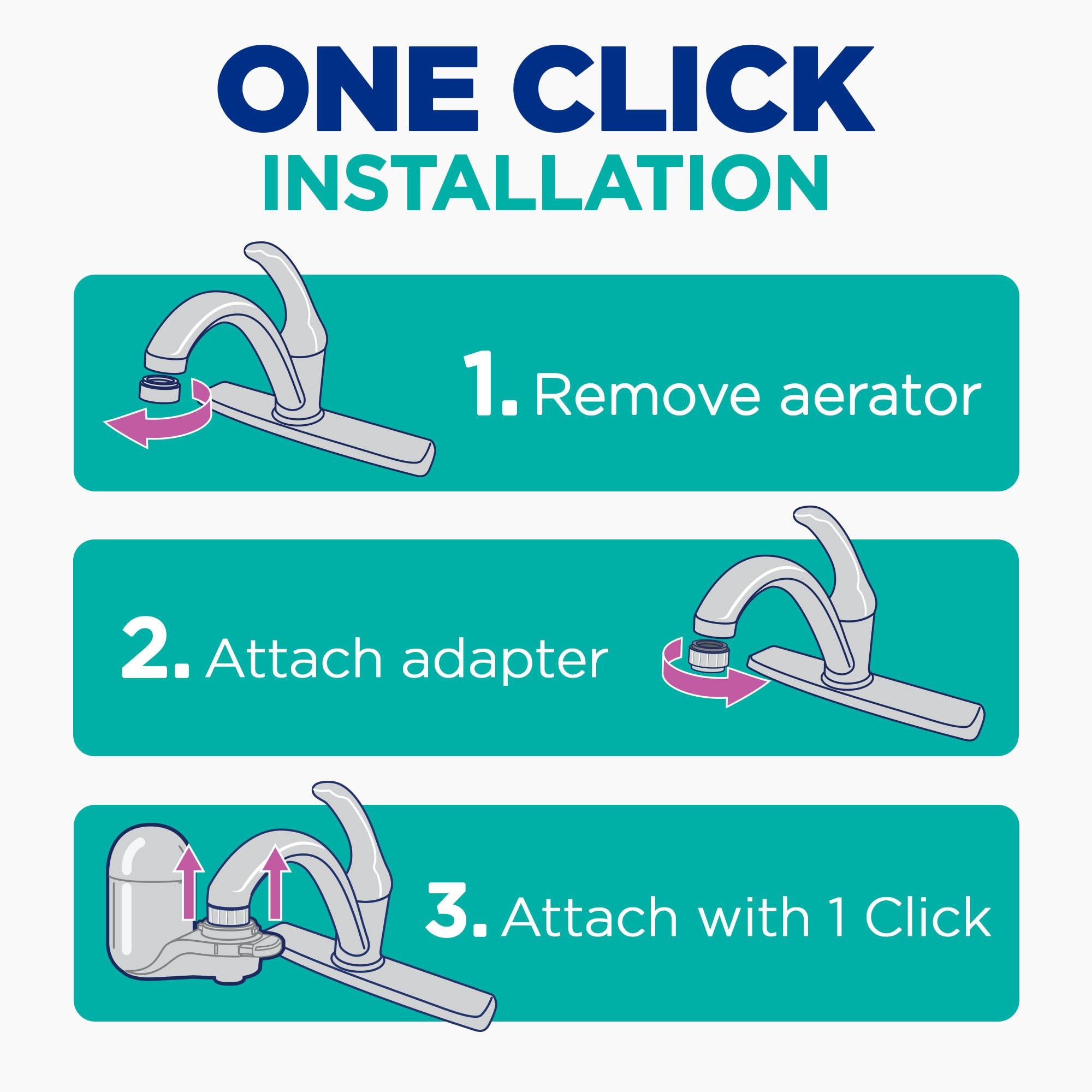 PUR PUR PLUS Vertical Faucet Mount Water Filtration System with 3-in-1 Lead Reducing Filter for Great-Tasting Filtered Tap Water, Lasts 100 Gallons, Fits Most Kitchen or Bathroom Faucets, Stainless Steel