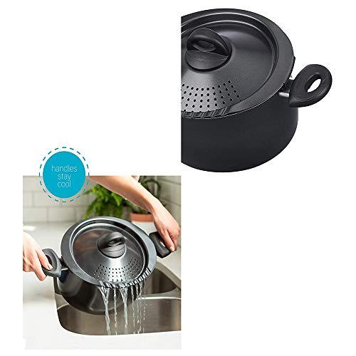 Bialetti Bialetti 5.5 Quart Pasta Pot with Strainer Lid, Charcoal Elongated Oval Pot for Longer Spaghetti, Lasagna, Penne & Farfalle Noodles, Heat Resistant Handles & Nonstick Interior, Large Pot for Cooking