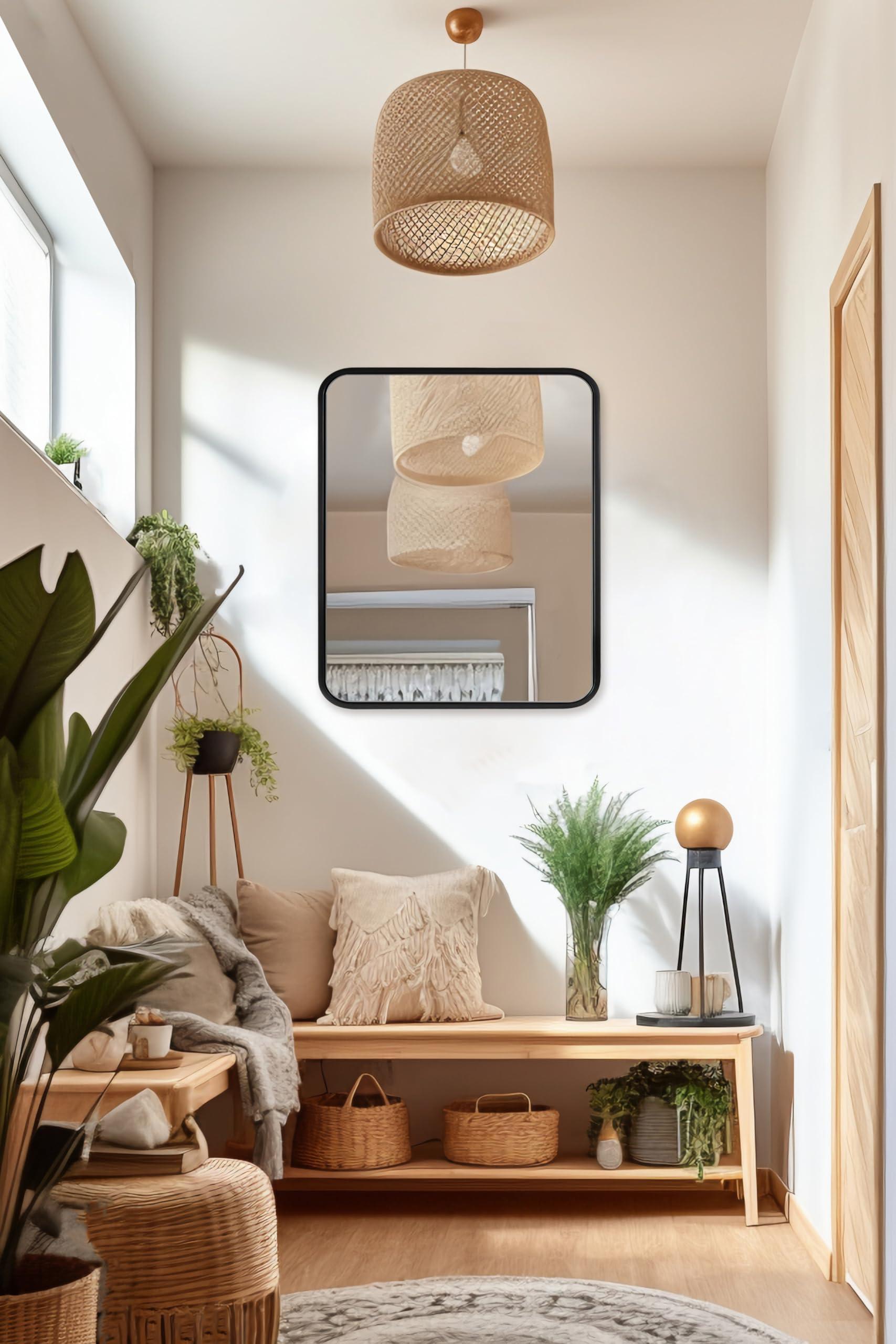 ANDY STAR ANDY STAR Matte Black Mirror for Bathroom, 20x28 Inch Rounded Rectangle Mirror, Modern Vanity Mirror Tube Metal Frame HD Reflection Wall-Mounted Mirrors Vertically or Horizontally