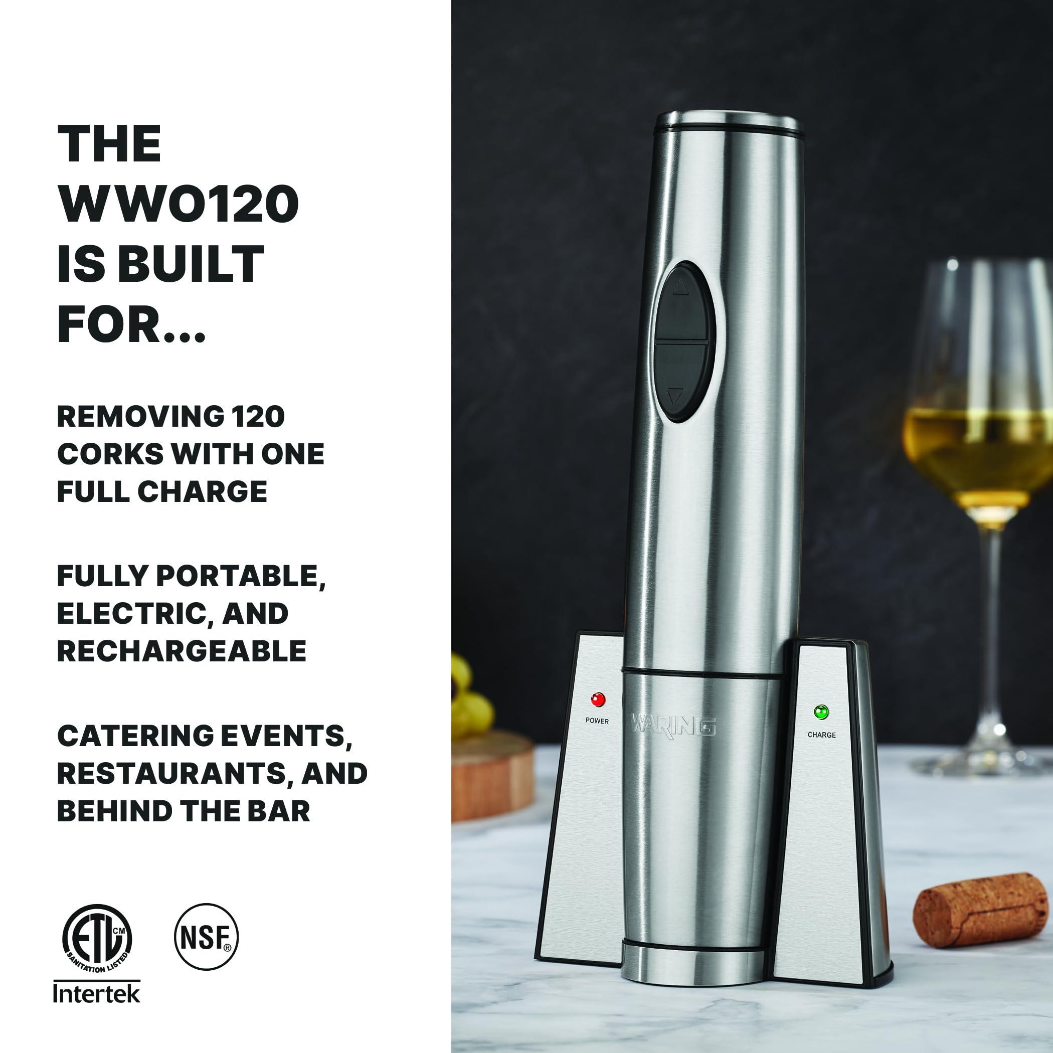Waring Waring Commercial WWO120 Portable Electric Wine Bottle Opener with Recharging Station,Silver