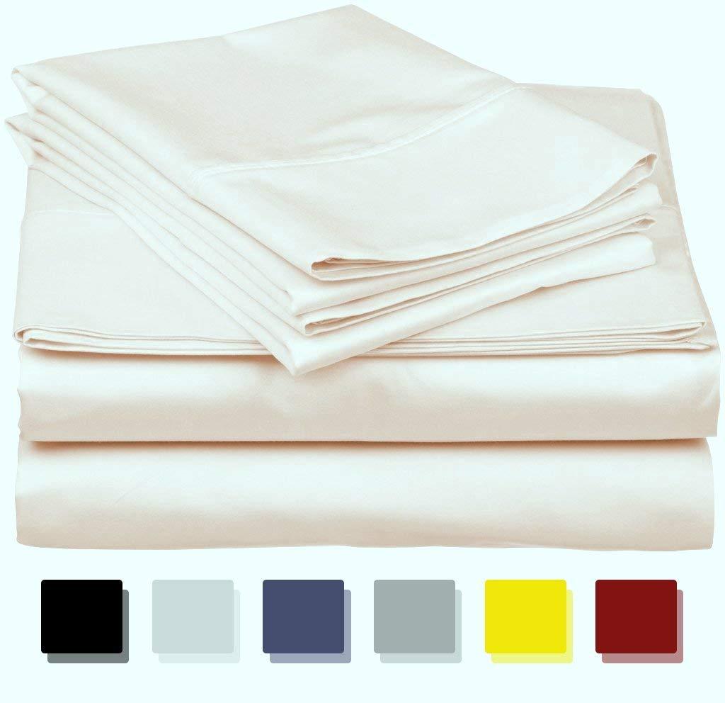 Myrtle Collection Solid Style Luxury 1500-TC Heavy Egyptian Cotton 6-PCs Sheet Set Fits 7-9 Inch Deep Pockets (1 Fitted, 1 Flat, 4 Pillowcase) Platinum Collection Bedding Set (Queen Size, Ivory)