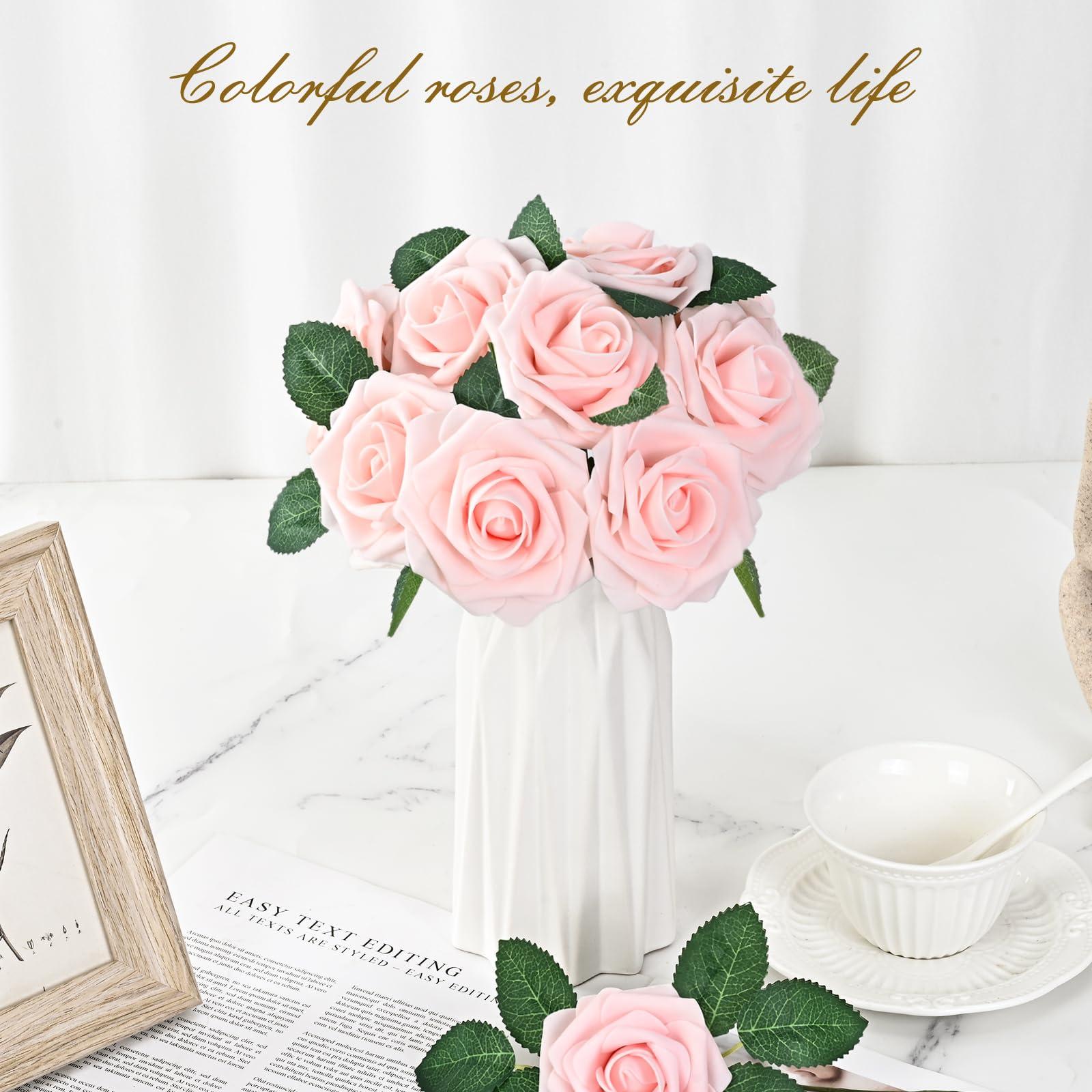 BLEUM CADE BLEUM CADE 36Pcs Artificial Flowers Fake Roses with Stems, Pink Boxed Foam Roses for DIY Bouquets Centerpieces Wedding Party Arrangement Bridal Shower Decor