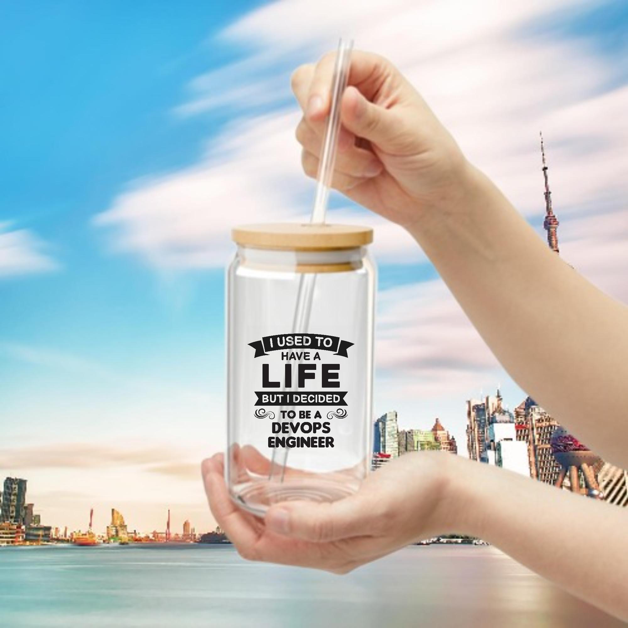 Generic Used to have life Devops Engineer best funny sarcasm joke 16Oz Glass Can with Lid and Straw