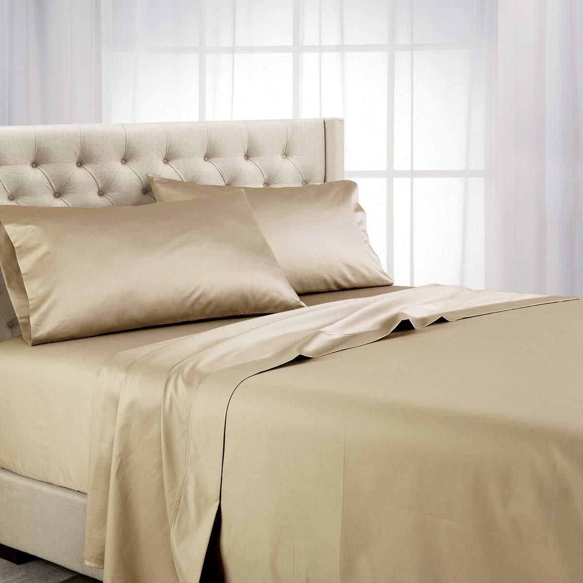 Royal Tradition Royal Tradition Solid 1000-Thread-Count, 100-Percent Long Staple Cotton 4PC Full Bed Sheets Set, Beige