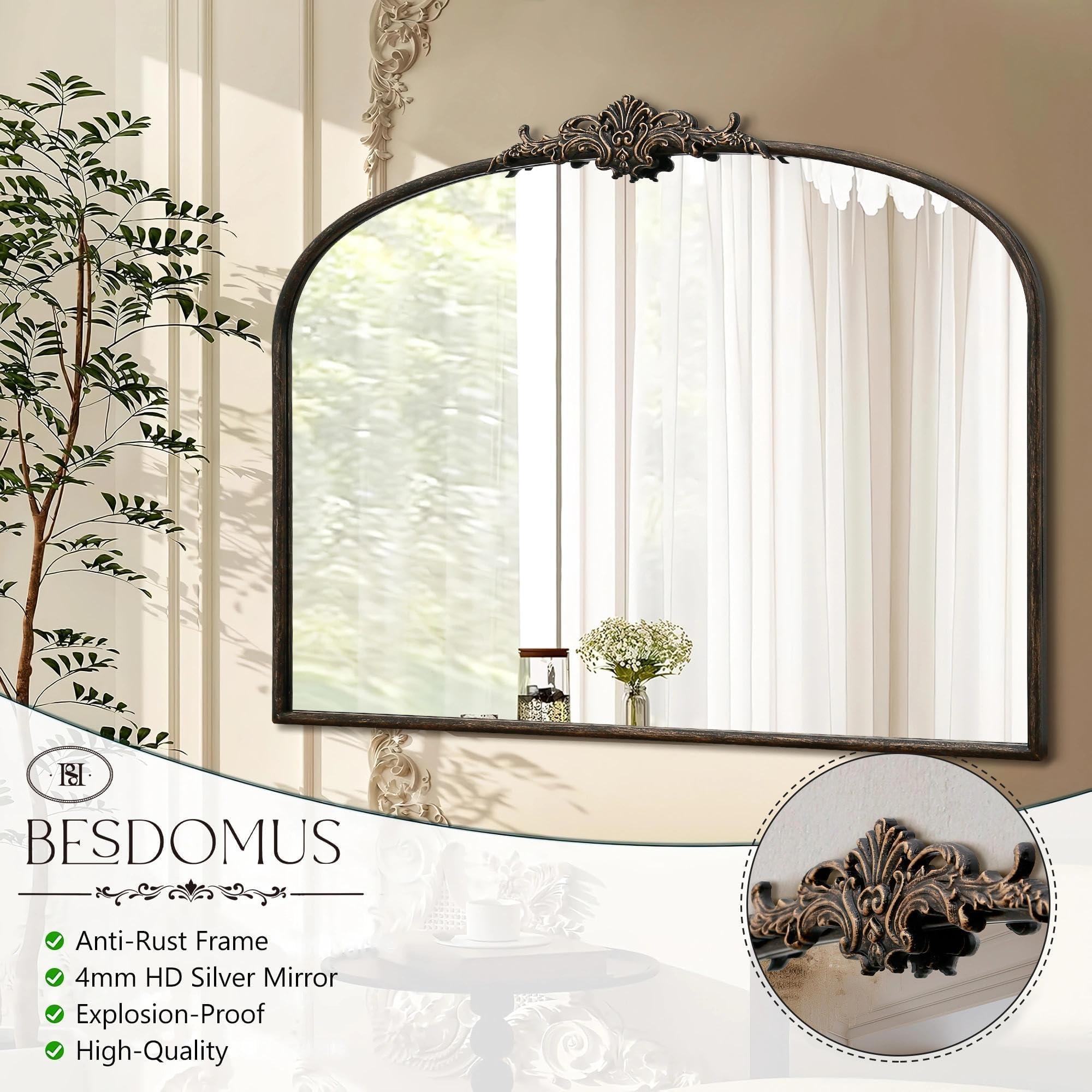 Besdomus Besdomus Large Arched Mirror, 40x30 Inches Black Traditional Vintage Ornate Baroque Mirror Antique Style Wall Mounted Mirrors for Entryway, Fireplace, Living Room, Hallway, Bathroom