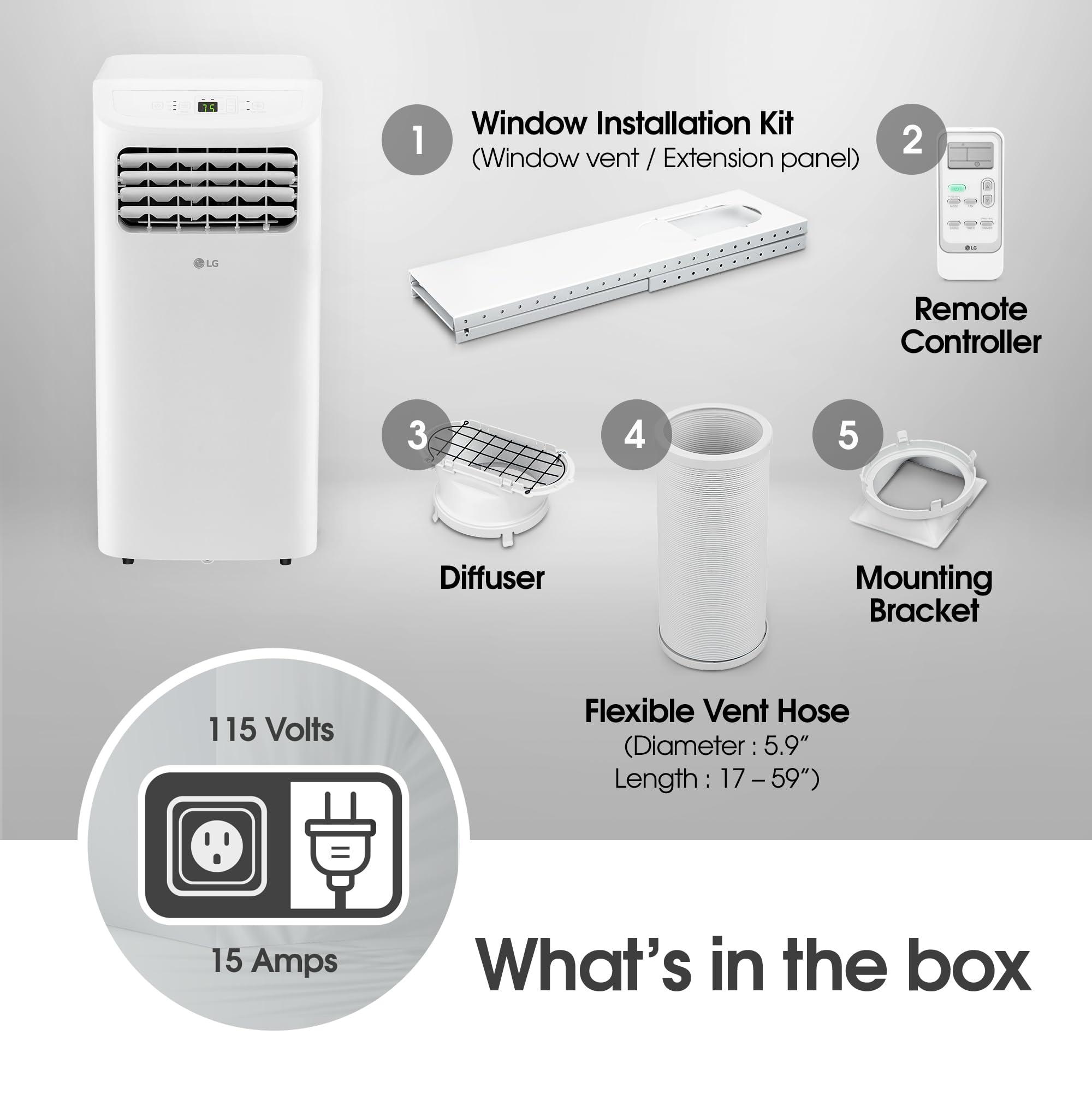 LG LG LP0524WFR Portable Air Conditioner w/Remote, Cools 150 Sq.Ft, Quiet Operation, 115V, 5,000 BTU (7700 ASHRAE), White