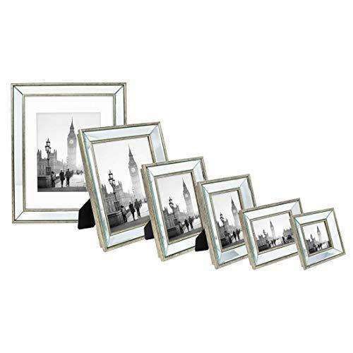 Isaac Jacobs International Isaac Jacobs 4x6 Silver Beveled Mirror Picture Frame - Classic Mirrored Frame with Deep Slanted Angle Made for Wall Décor Display, Photo Gallery and Wall Art (4x6, Silver)