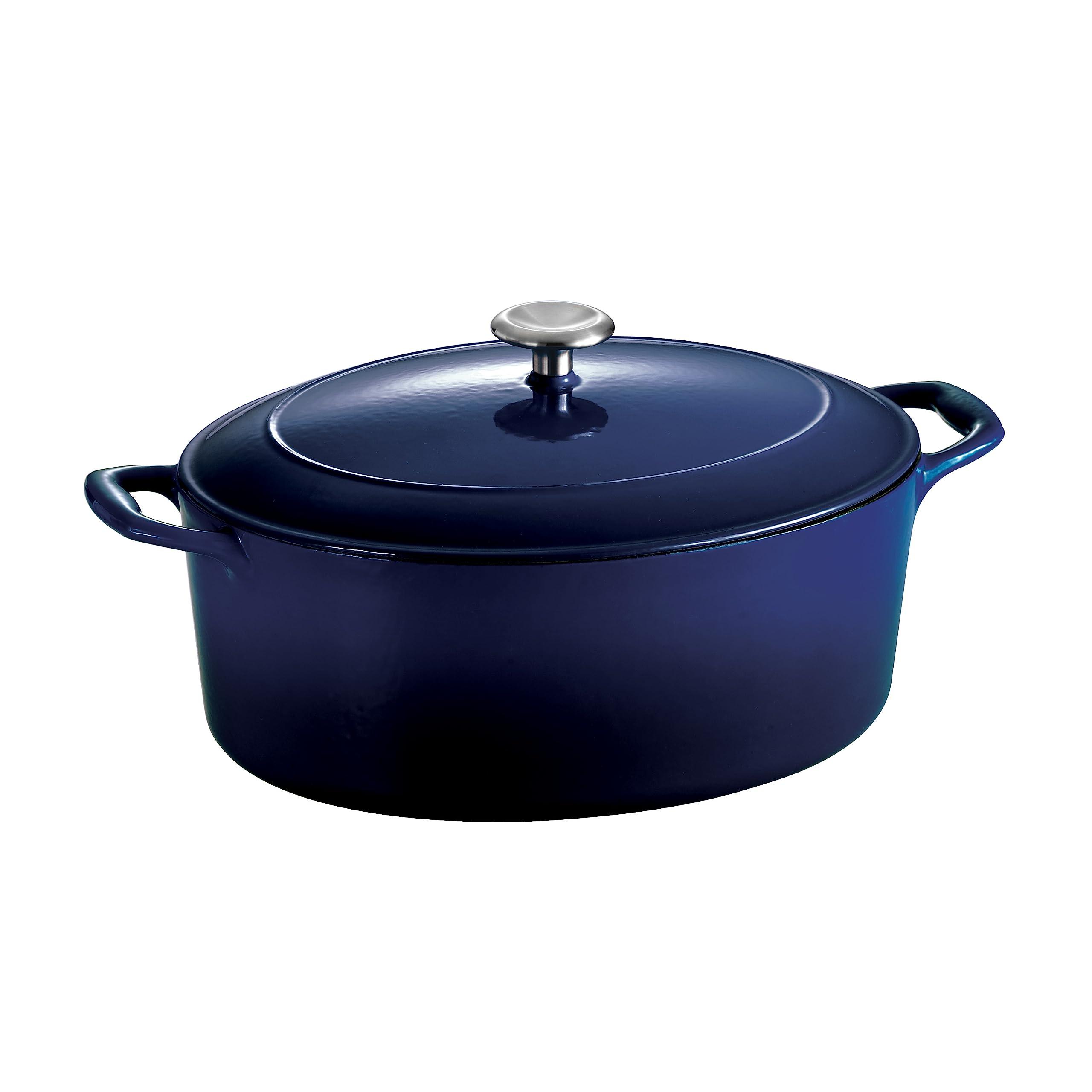 Tramontina Tramontina Enameled Cast Iron Oval Dutch Oven Pot with Lid, Large 7-quart, Blue