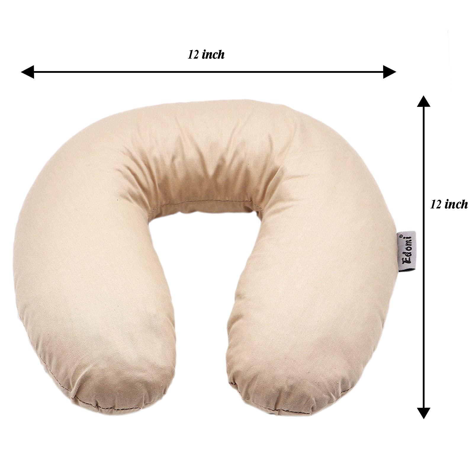 Edomi Edomi Buckwheat Neck Pillow for Sleeping U Shaped Pillow Cooling Travel Head Support Pillow for Side Sleepers Buckwheat Hulls Concealed Zipper (12x12 inch,Macaron Light-Tan)