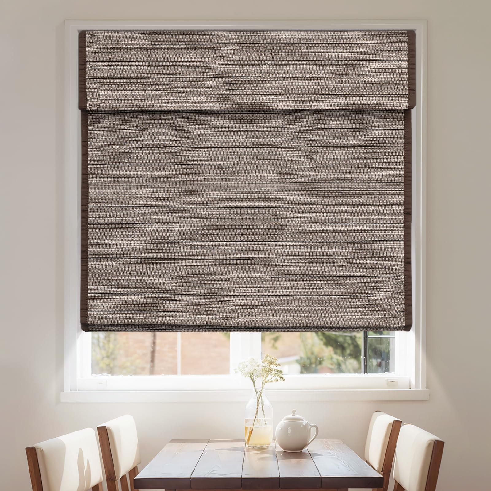 Pasoun Pasoun Cordless Roman Shades Custom Natural Linen Weaving Roman Blinds Blackout Room Darkening Window Blind Privacy Roll UP Shade for Windows Bedroom Kitchen (Brown, 51" W x 56" H)