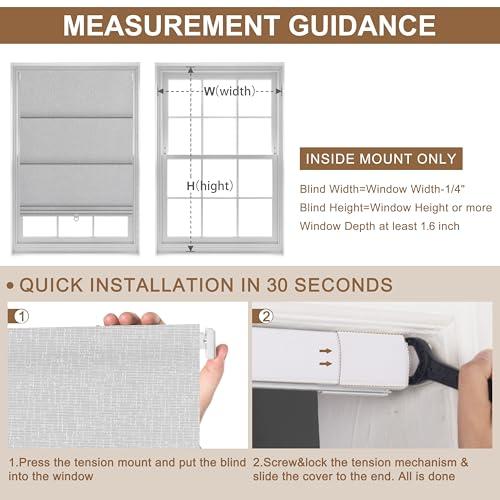 BERISSA BERISSA No Drill Cordless Roman Shades for Window, Blackout Roman Blinds Room Darkening Roll up Blinds Easy Install Linen Roman Window Shades for Inside Mount,34" W x 90" H,Linen Beige