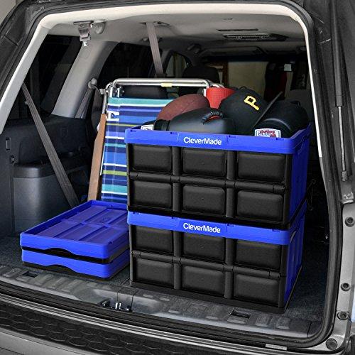 CleverMade CleverMade Collapsible Storage Bin, Royal Blue, 3PK - 62L (16 Gal) Stackable Storage Containers, Holds 100lbs Per Bin - Plastic Storage Bins for Organizing, Closet Storage, Garage Storage