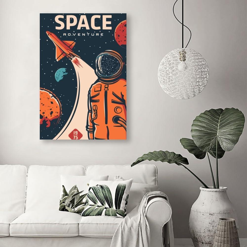 LuminDaze LuminDaze Explore Space Poster Retro Space Wall Art Outer Space Travel Picture Decoration Exoplanet Galaxy Mars Planet Exploration Art Canvas Print Retro Futuristic 20x30inch Unframed, style-7