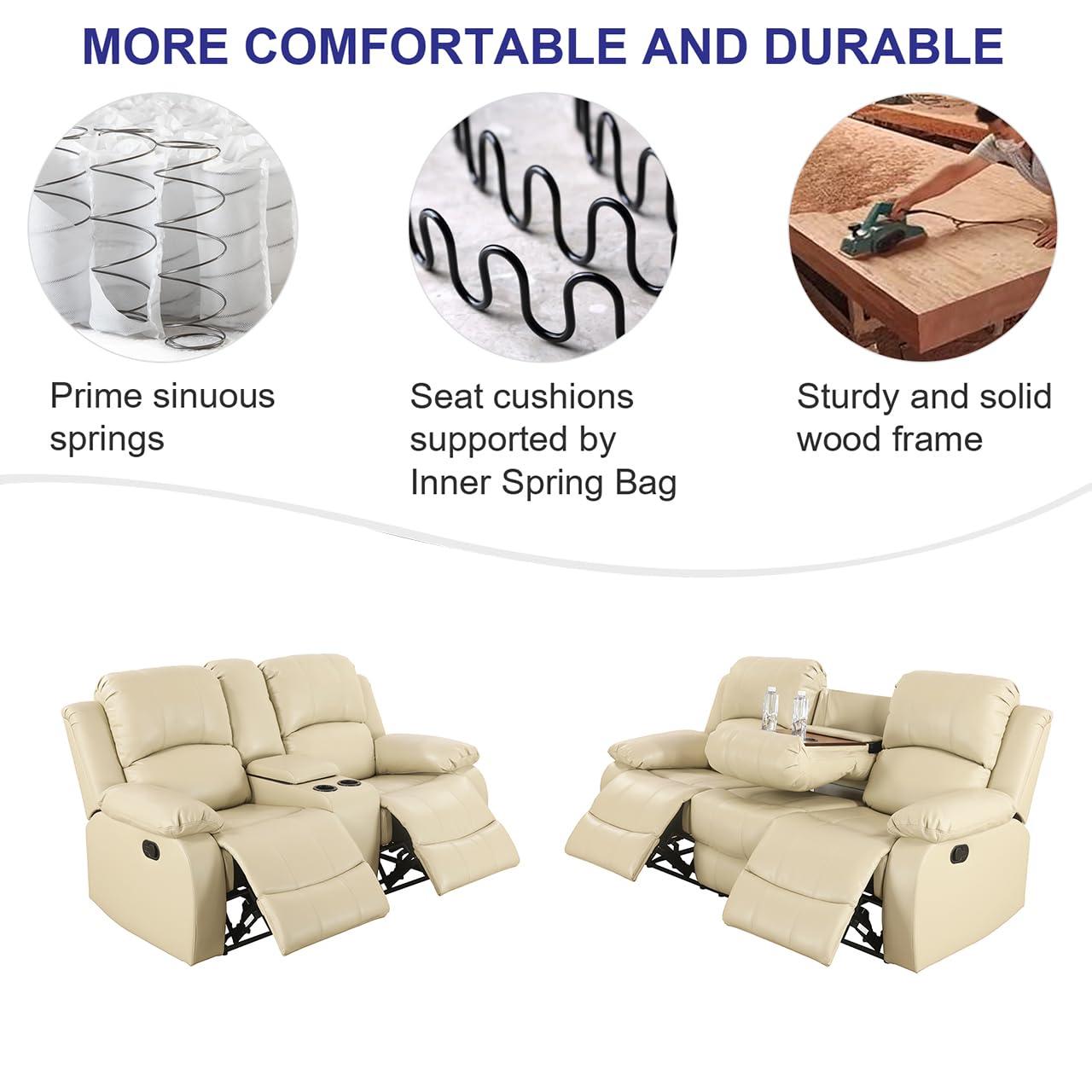 A Ainehome A Ainehome Living Room Furniture Set Leather Recliner Sofa Set Loveseat Chair Furniture Sofa Set for Living Room/Small Space/Rv/House/Office/Theater Seating (A-Beige leather, Sofa+Loveseat)
