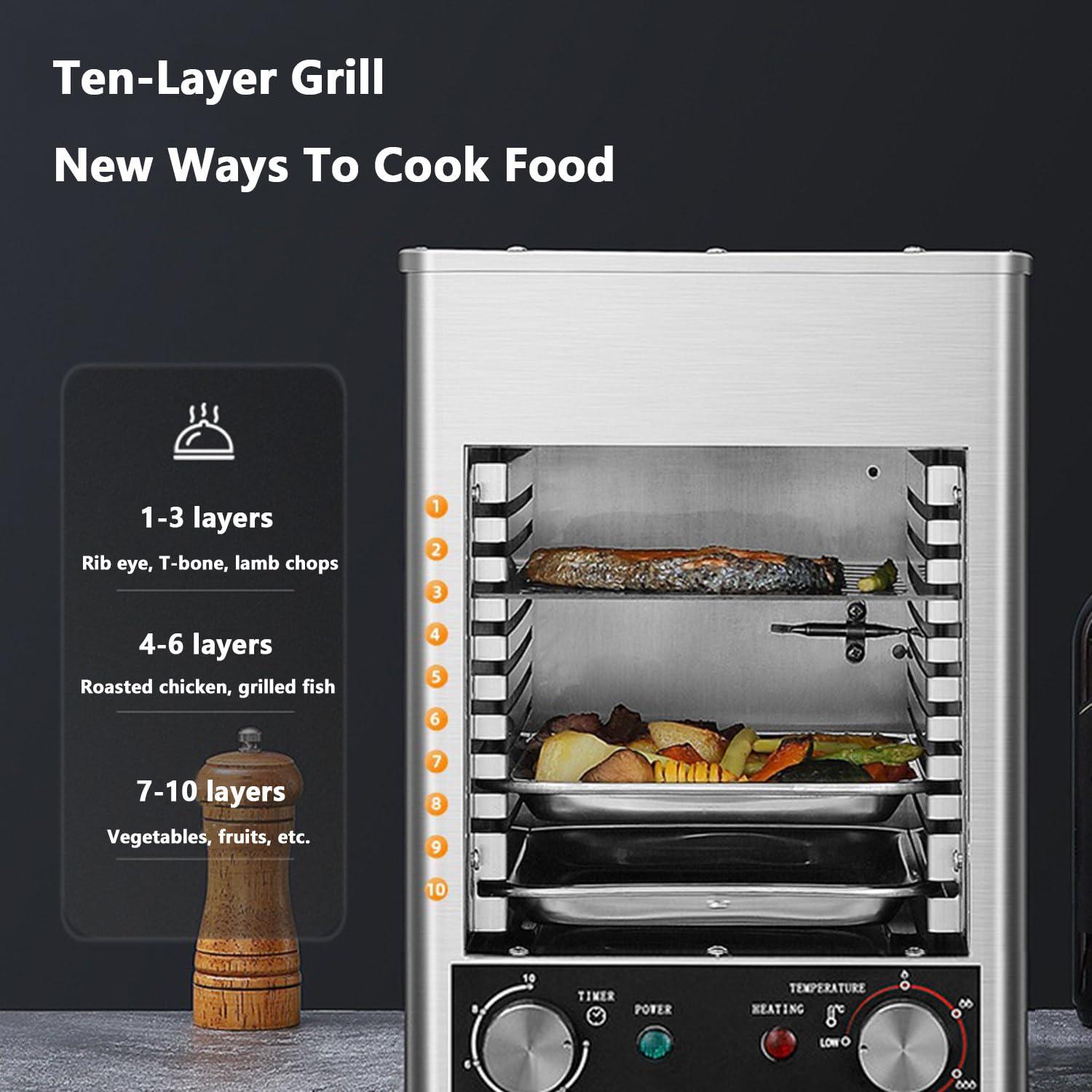 Generic 1700w Electric Steak Broiler,With 10 Grilling Slots,Time and Temperature Adjustable,Maximum Temperature 800,Suitable for Indoor Kitchen