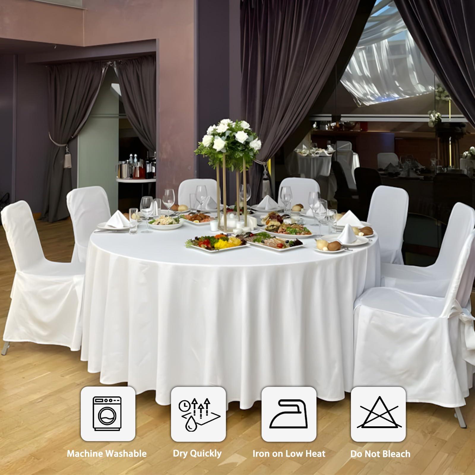 Heneger 12 Pack White Round Tablecloth 120 Inch White Table Cloth Stain and Wrinkle Resistant Round White Tablecloths Reusable and Washable Polyester Fabric Table Covers for Buffet Wedding Party and Banquet