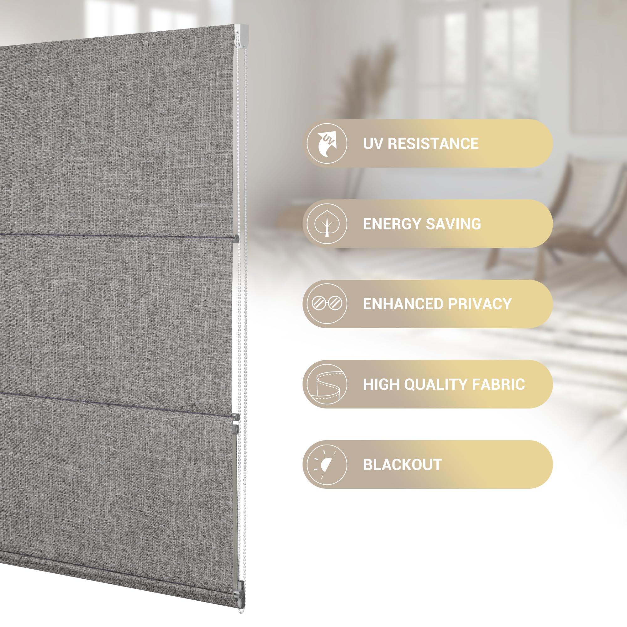 HOTSOON HOTSOON Blackout Roman Shades for Window, Linen Roman Window Shades, Custom Washable Fabric Roman Blinds, Thermal Insulation UV Protection for Home Living Room Loft, Mixed Coffee,22-23" W x 73-80" H