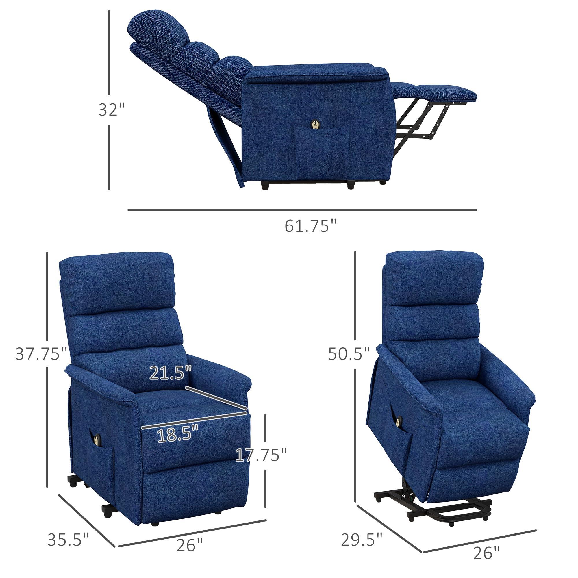 HOMCOM HOMCOM Power Lift Recliner Chair for Elderly, Easy Assembly, Fabric Lift Chair for Adults, Recliner Sofa with Remote Control, Side Pockets for Living Room, Dark Blue