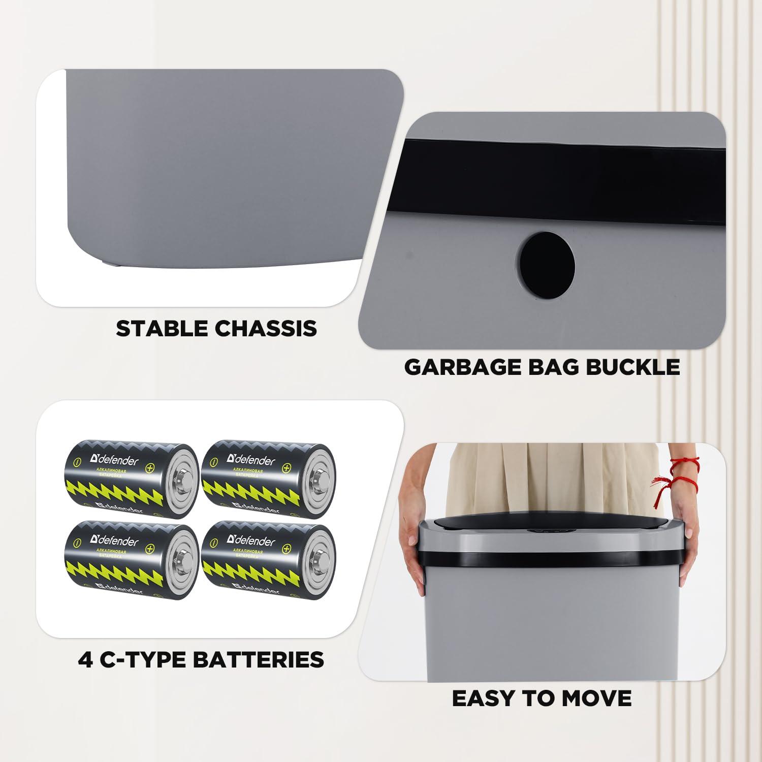 PayLessHere PayLessHere 13 Gallon Trash Can Kitchen Trash Can Automatic Garbage Can with Lid Touch Free High-Capacity Motion Sensor for Kitchen Bedroom Bathroom Office Wateproof Trash Bin (3, Gray)