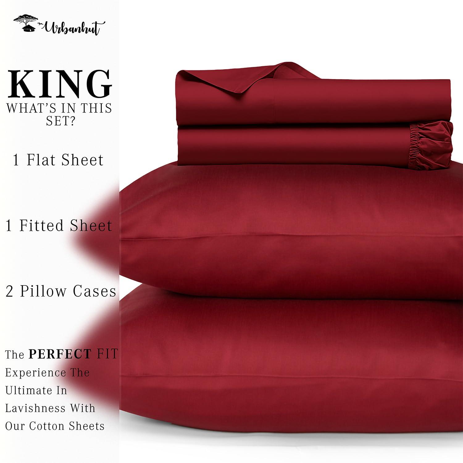 URBANHUT URBANHUT 700 Thread Count Egyptian Cotton King Sheets, 4Pc Sheet Set Soft Luxury Bed Sheets for King Size Bed, Sateen Weave Hotel Sheets, 16\'\' Elasticized Deep Pocket - Burgundy