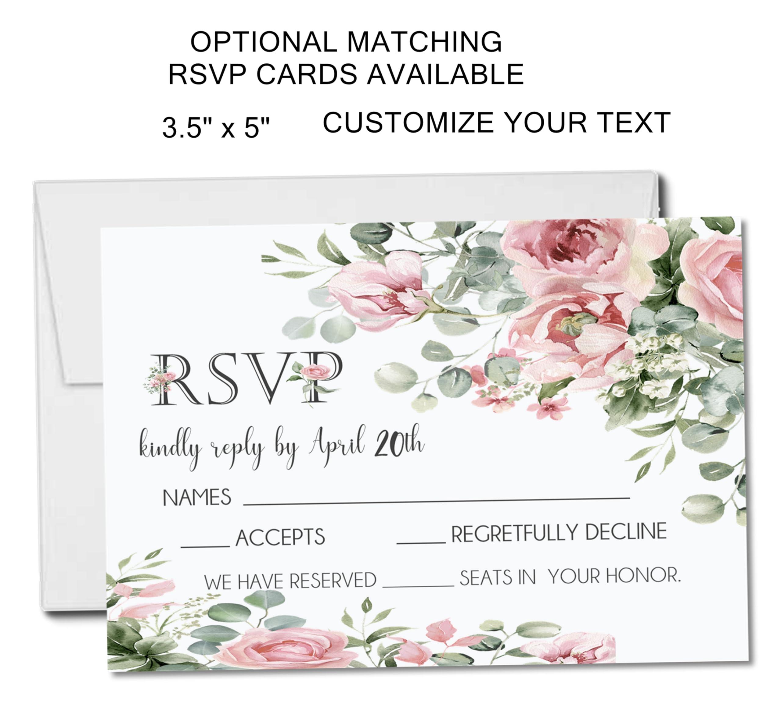 Party Beautifully Pink Rose Wedding Inviations, Set of 12 - Garden Wedding Invitations With Envelopes, Rose Wedding Invites (Pink Rose Garden)