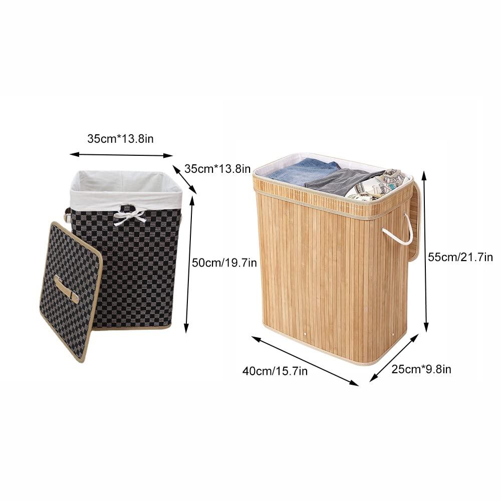 TAISK TAISK Large Capacity Bamboo Laundry Basket, Foldable Laundry Hamper Bin with Lid and Removable Cotton, Laundry Crate, Natural (13.8in*13.8in*19.7in)