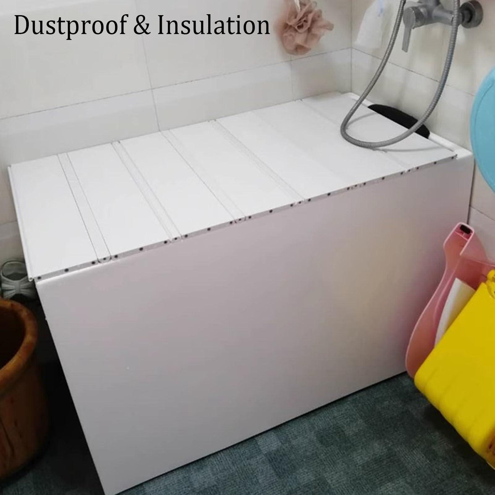 DAZULI Folding Bathtub Cover PVC Bathtub Tray Shutter Bath Lid 0.6cm Thickness Bathtub Dust Board Insulation Cover for Bathing Reading Relaxing Soaking Bracket(Size:70x160x0.6cm,Color:White)