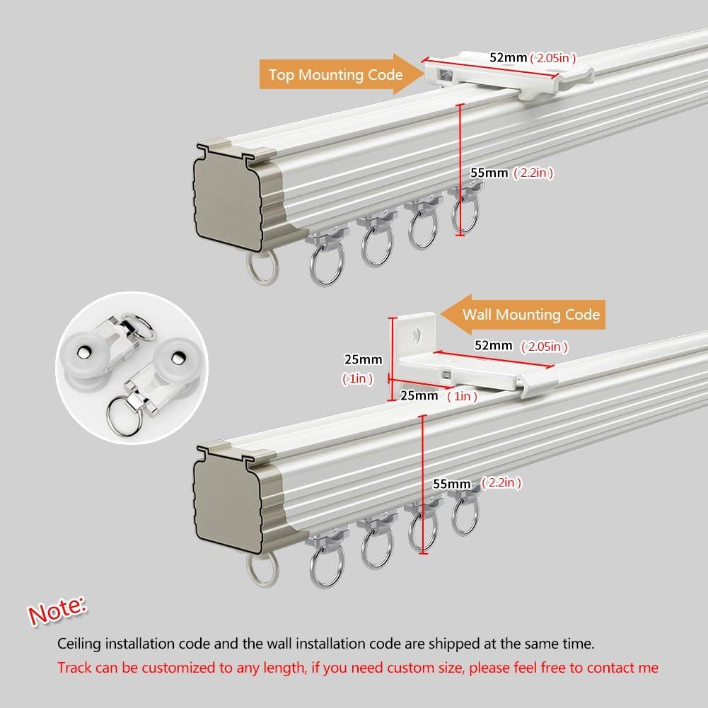 HomeLoft Basics Curtain Track Streamline Aluminium Curtain Track Set Ceiling Or Wall Mounted Curtain Rail For Curtains Drapes,and Room Dividers 120/180/350/380/450/480/500cm (Color : White, Size : 13.5 FT)