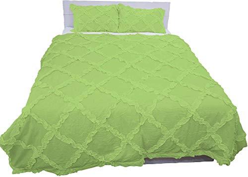 Luxury Linens Luxury Linens 5 Piece Cross Ribbon Ruffle Duvet Cover Set with Zipper & Corner Ties 800 Thread Count 100% Egyptian Cotton Premium Hotel Class Decorative Bedding(Super King, Sage)
