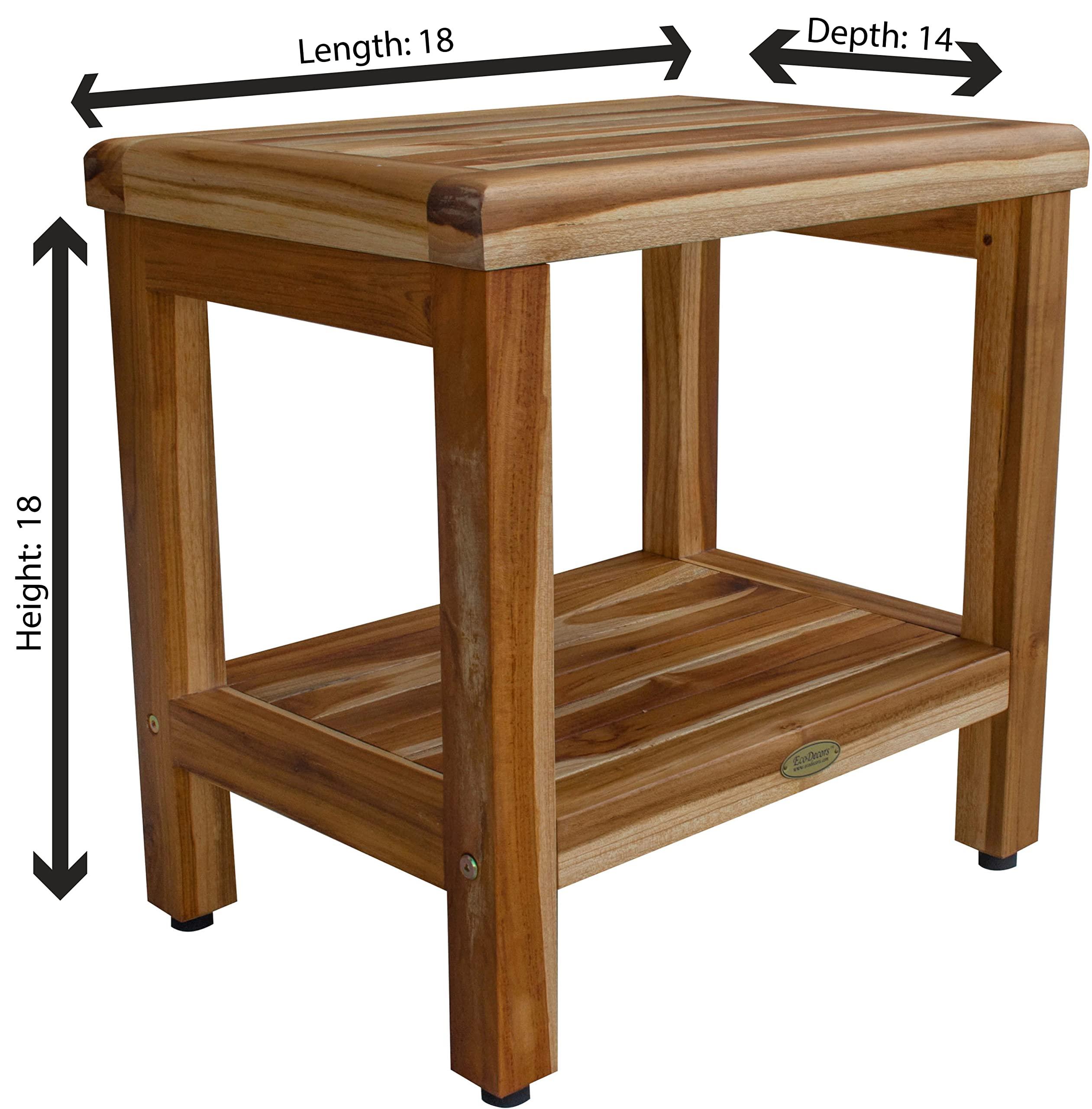 EcoDecors EcoDecors 18 inch, Teak Shower Bench, Teak Shower Seat, Teak Bench for Shower, Teak Stool, Teak Shower Chair, Teak Shower Bench for Inside Shower, Teakwood Shower Bench