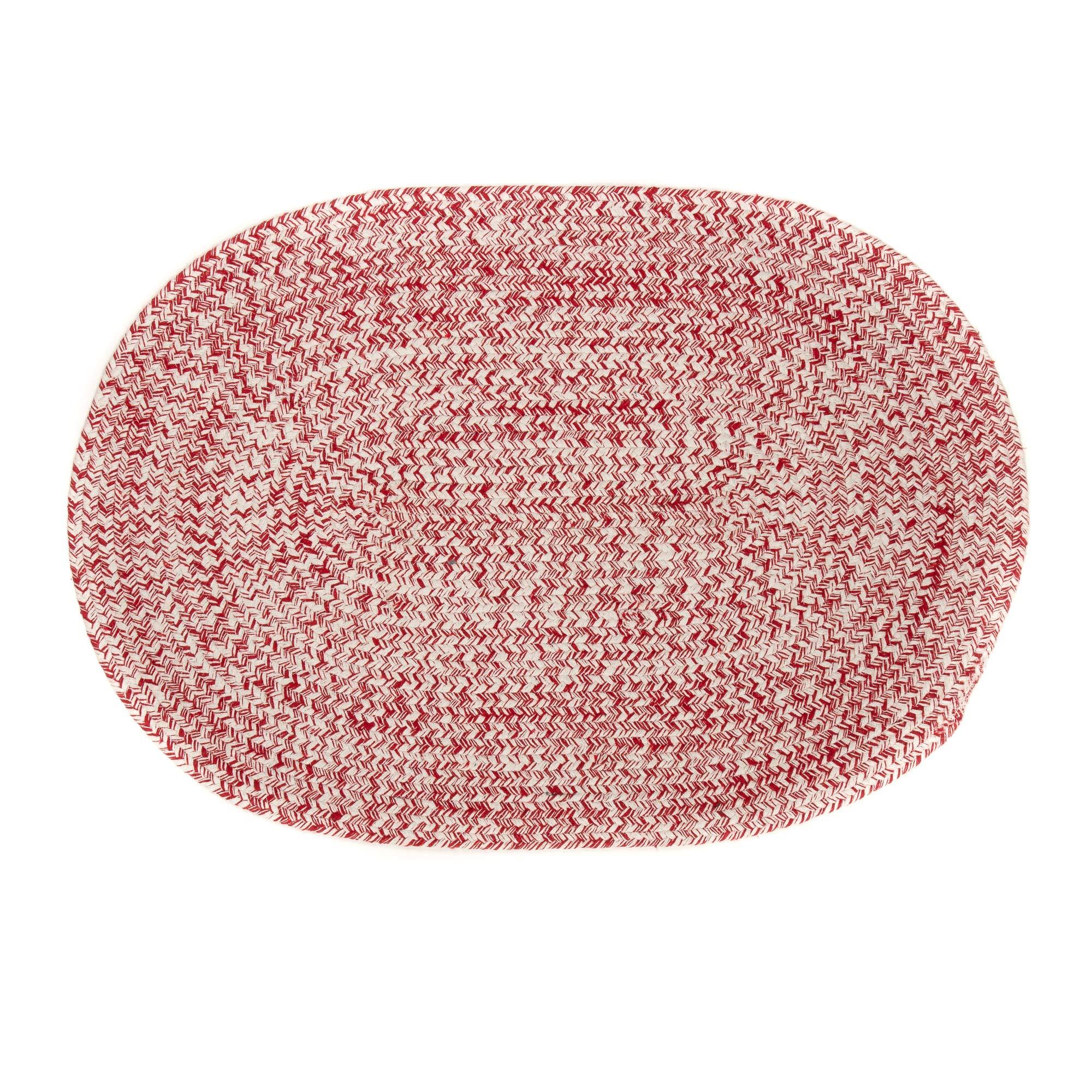 Super Area Rugs Super Area Rugs Farmhouse Braided Rug Cotton Kitchen Reversible Carpet, Red & White, 3' X 5' Oval