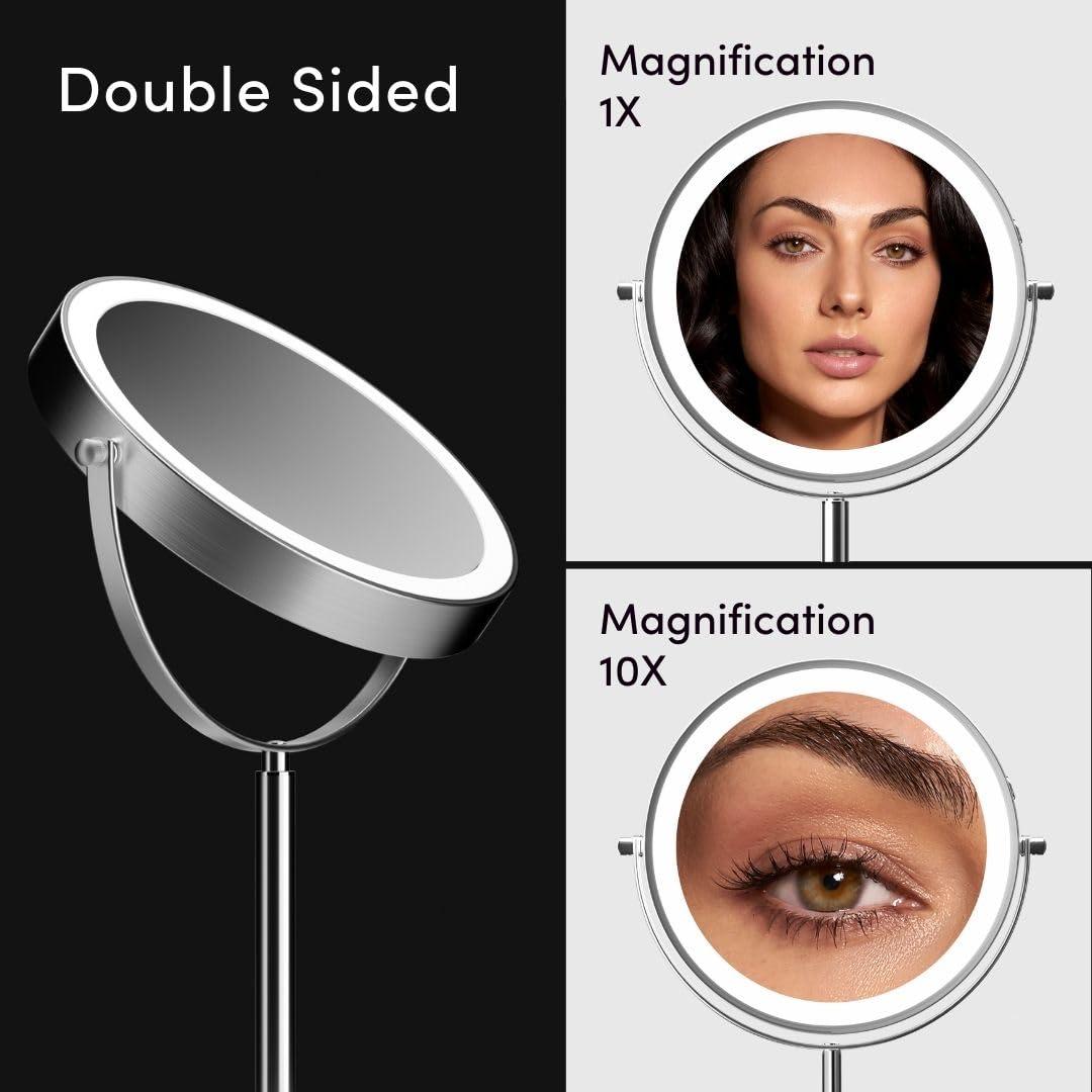 Fancii Fancii 9-Inch Lighted Makeup Mirror Height Adjustable with 10X /1X Magnification - Rechargeable, Double Sided LED Vanity Mirror with Light and Stand, 360 Swivel (Hailey)