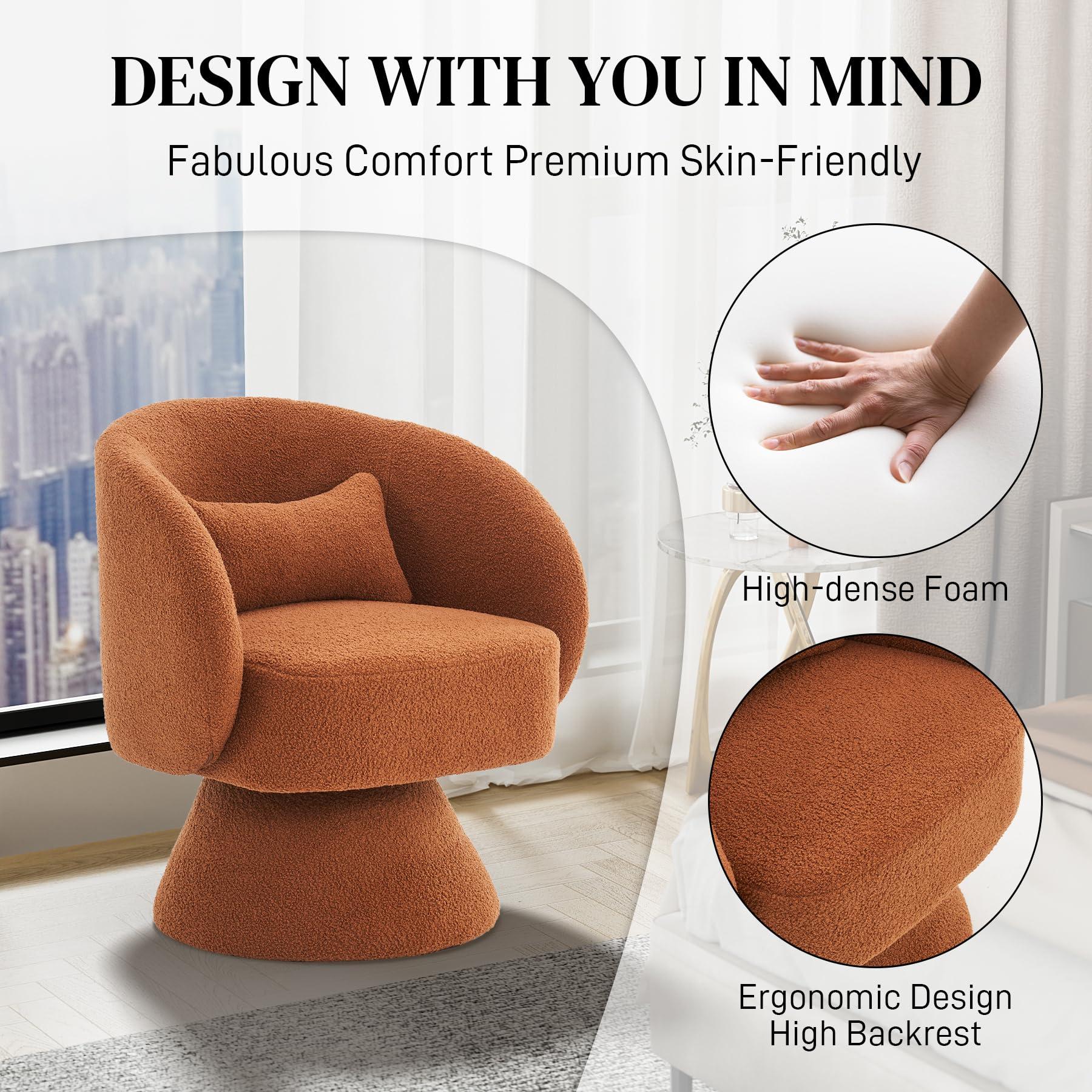 Nolohoo Nolohoo Swivel Barrel Chair, 360 Degree Upholstered Cuddle Accent Swivel Chairs for Living Room, Modern Small Round Boucle Sherpa Swivel Armchair for Bedroom, Office (Caramel, Teddy)