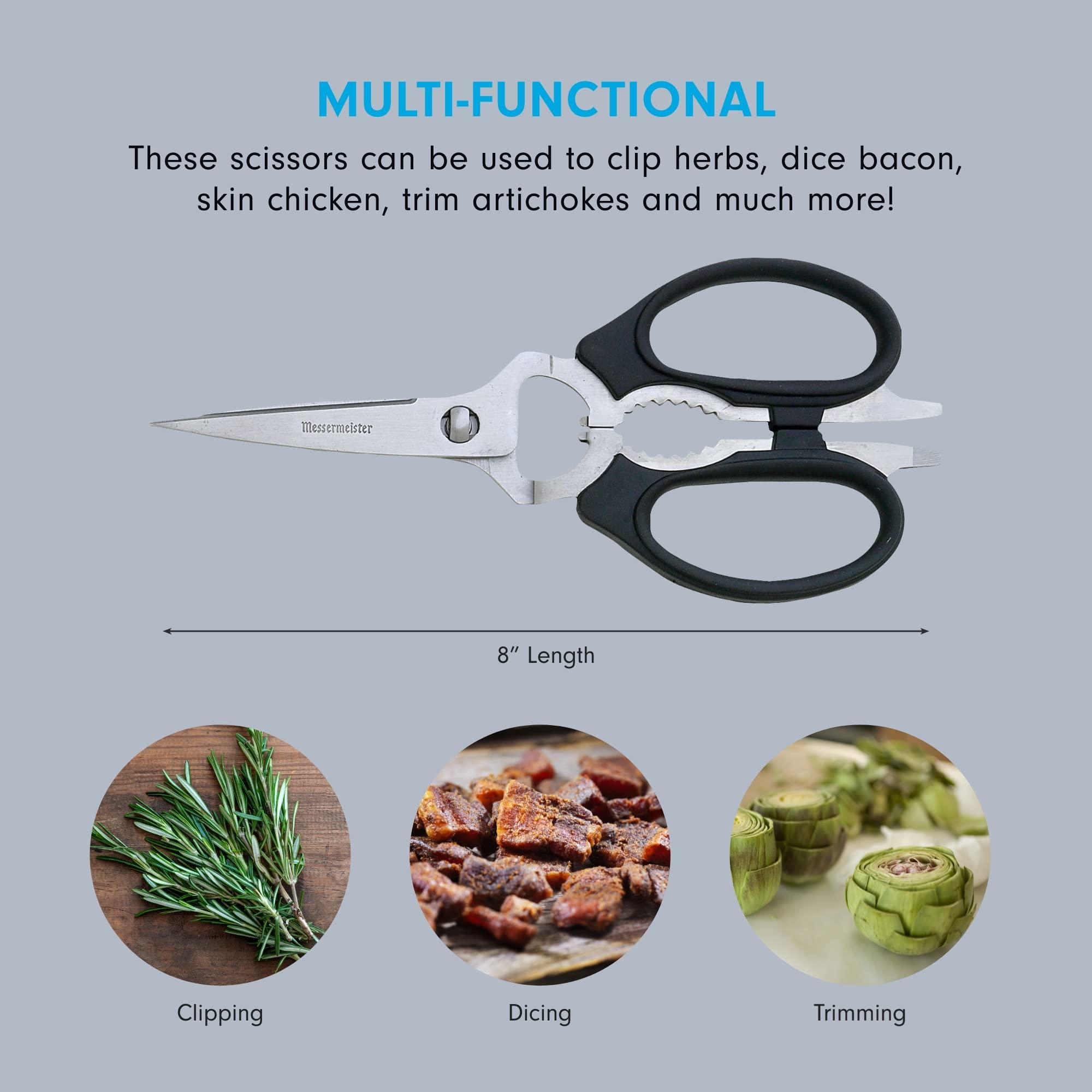 Messermeister Messermeister 8-Inch Take-Apart Kitchen Scissors, Black - Includes Screwdriver, Nut Cracker, Jar Lid Opener/Gripper, Bottle Opener & Bone + Twig Cutter - Suitable for Lefties & Righties