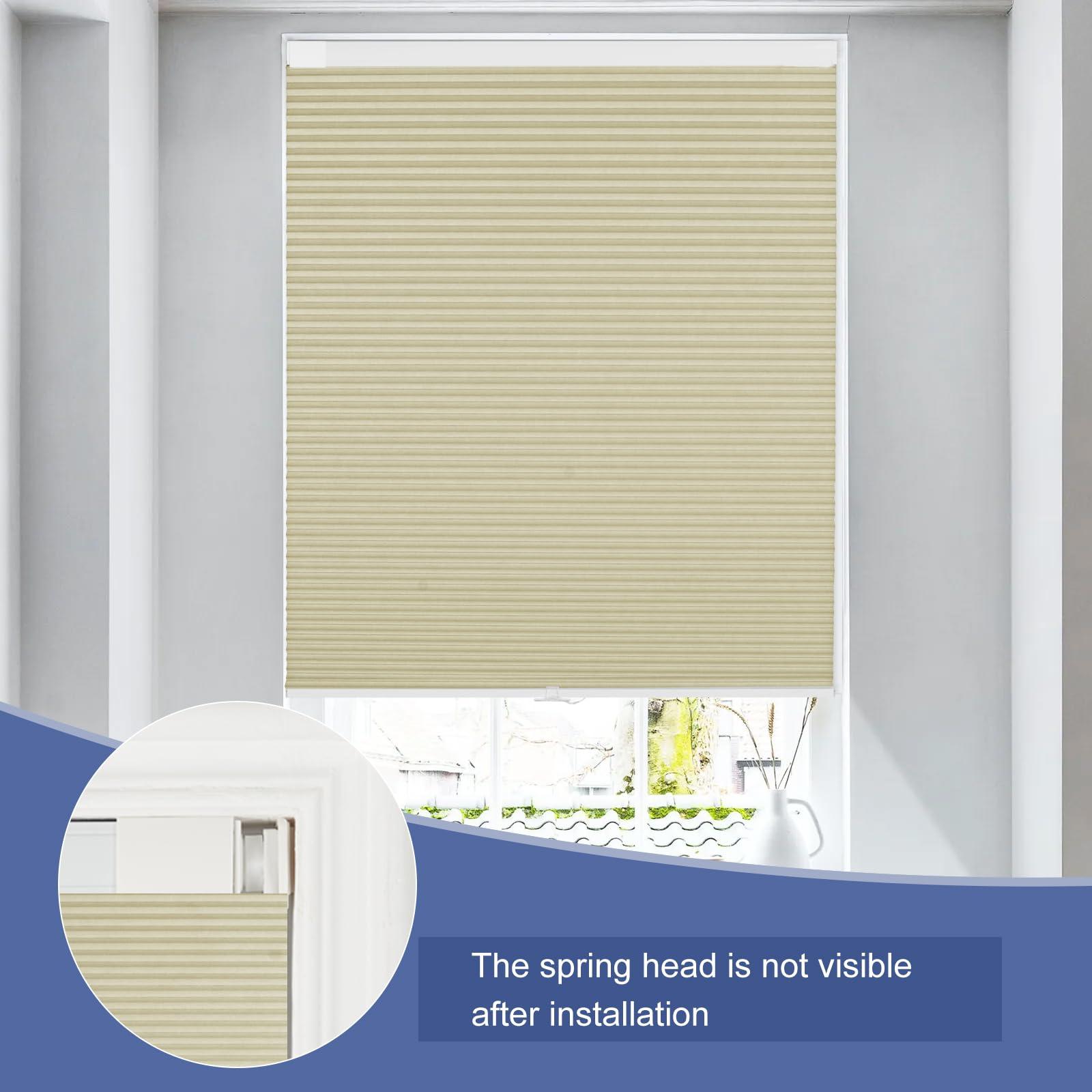 Sulugood Sulugood No Drill Blinds for Windows Blackout Cellular Shades Cordless No Tools Honeycomb Pull Down Blinds Easy Install No Screws Cellular Blinds for Room,Home,Office.Apricot yellow.28 W x 39" H