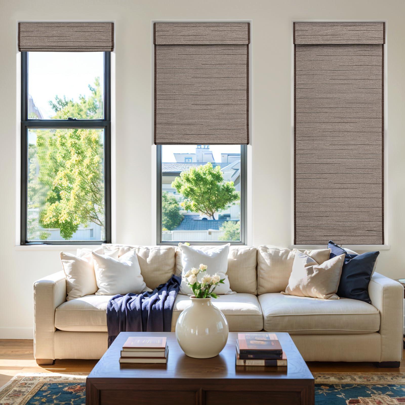 Pasoun Pasoun Cordless Roman Shades Custom Natural Linen Weaving Roman Blinds Blackout Room Darkening Window Blind Privacy Roll UP Shade for Windows Bedroom Kitchen (Brown, 51" W x 56" H)