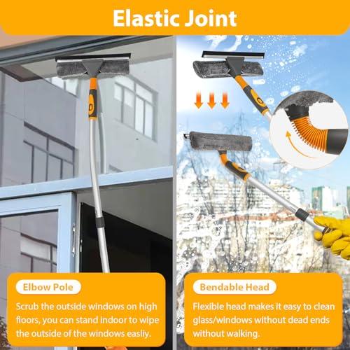 Baban Baban Window Squeegee Cleaner, 2 in 1 Window Cleaning Tool with Elbow and Straight Extension Pole, 62\'\' Telescopic Window Washing Equipment with Bendable Head for Car Glass Indoor Outdoor High Windows