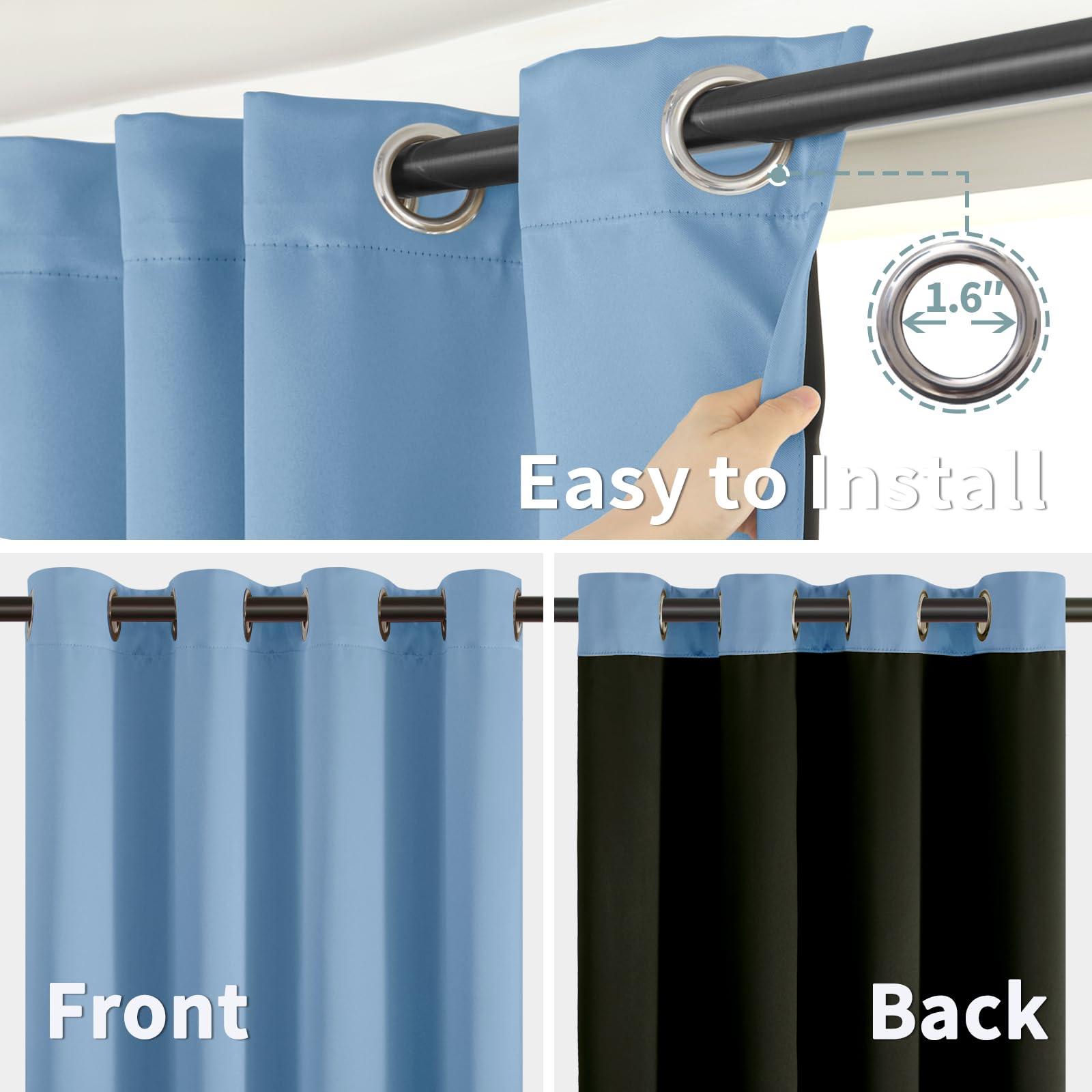 BGment BGment Short 100% Blackout Curtains for Bedroom, Thermal Insulated Energy Efficiency Noise Reducing Grommet Curtains 45 Inch Length with Liner for Small Window 2 Panels Each 42 Inch Wide, Denim Blue