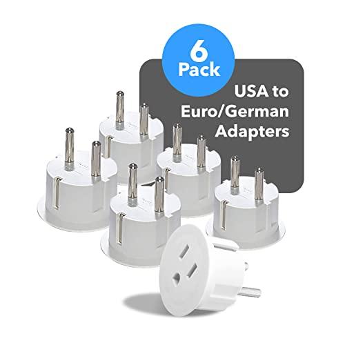 OREI OREI Pack 6 European Travel Plug Adapter - USA, Canada, Mexico to European Type E/F Plug Adapters - Schuko Adapter CE Certified Heavy Duty - Perfect for Travelling with Cell Phones, Laptops & More