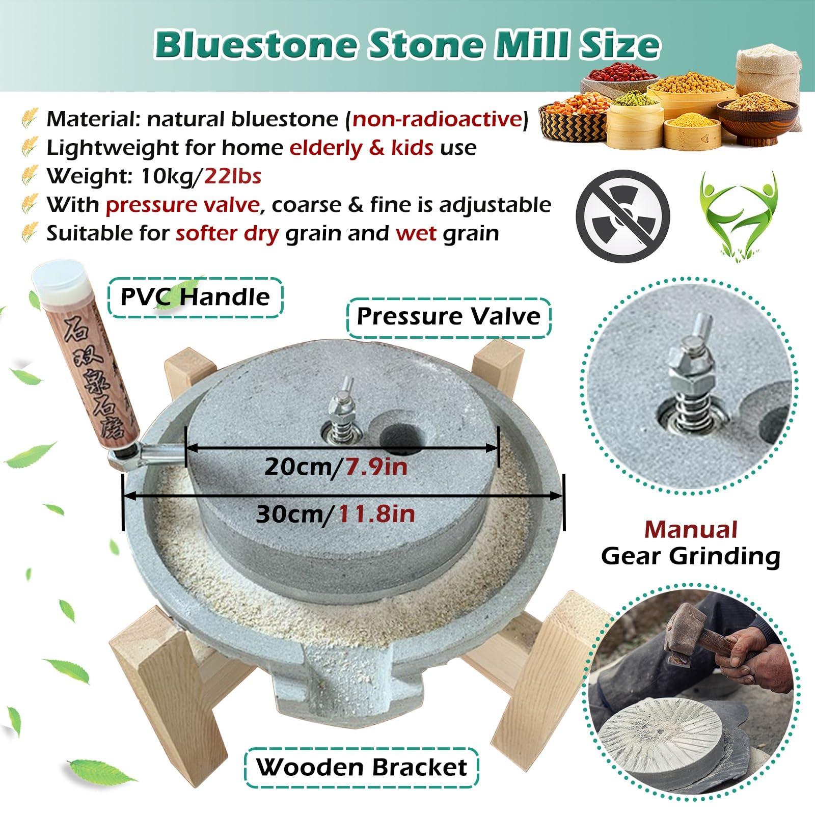 MZZKFC Natural Granite Stone Mill Grinder, Hand Wheat Nutmeg Paste Mill, Dry/Wet Bean Pulverizer Grain Grinder, Classic Stone Ornament with Wooden Frame