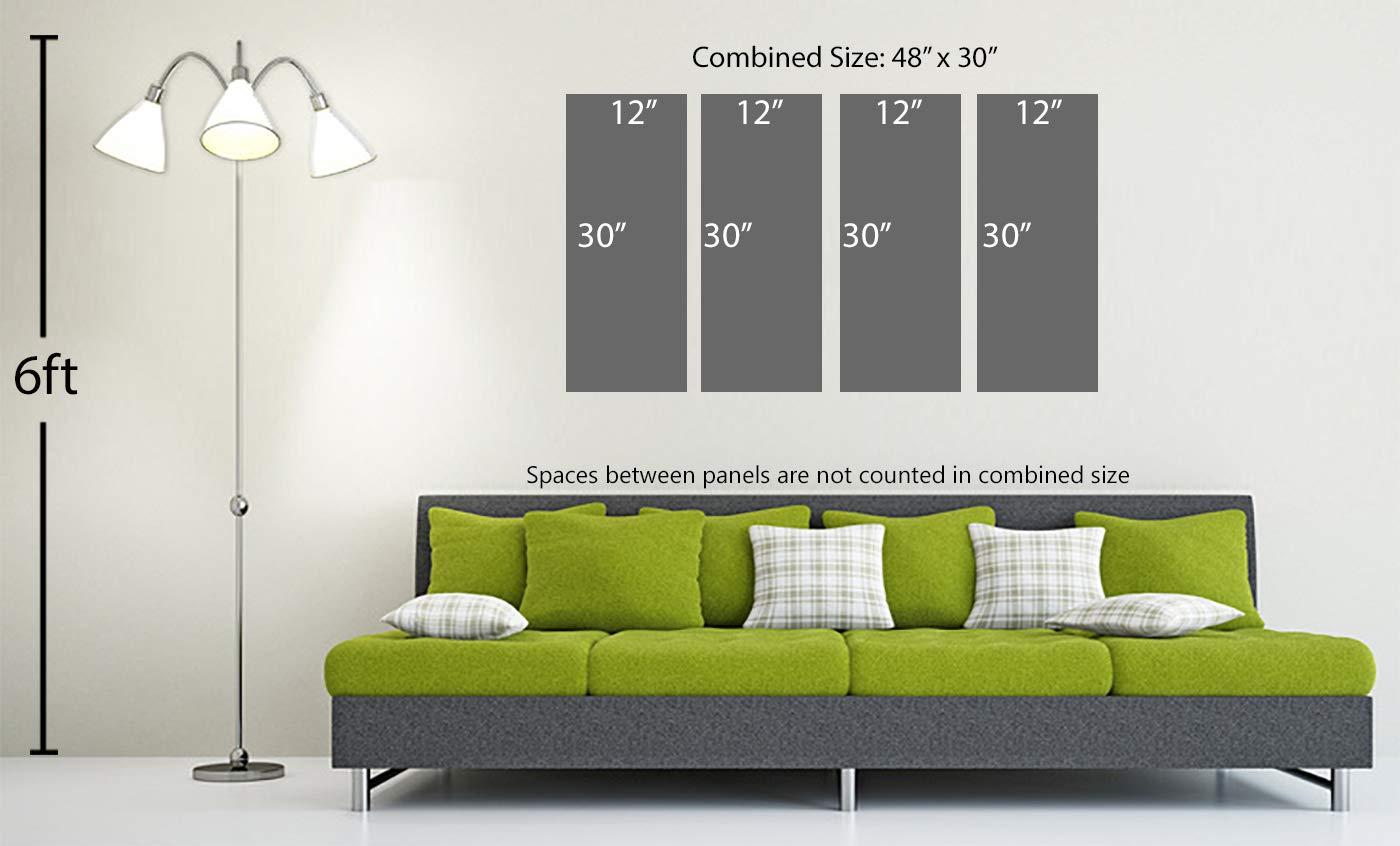 Canvas Quest 48 x 30 TOTAL - Sapphire Blue World Map Canvas Print Wall Art. 4 Panel Split. Gray background wall decor