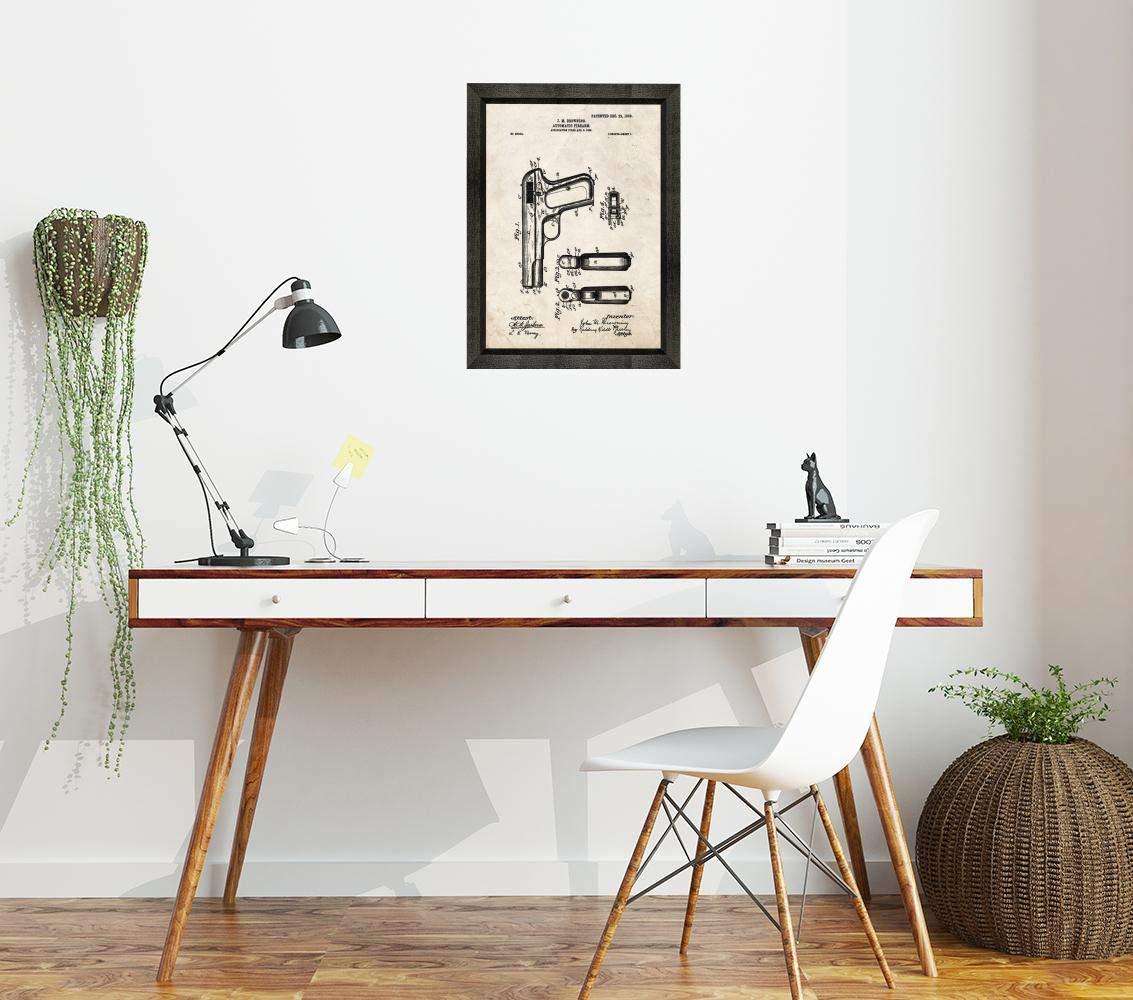 Frame a Patent Colt Model 1903 Pocket Hammerless Automatic Pistol Patent Art Old Look Print in a Beveled Black Wood Frame (16\" x 20\") M10084