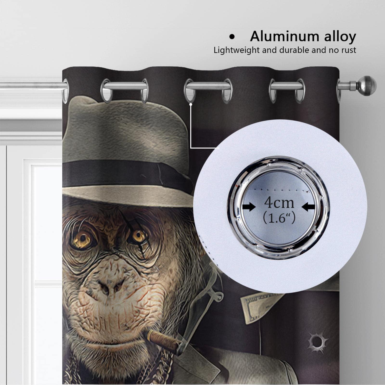 WWTSMYXGS Retro Unique Blackout Curtain Banksy Style Gentleman Monkey Pattern Eyelet Thermal Insulated & Room Darkening Window Drapes 55x68 Inch 2 Panels