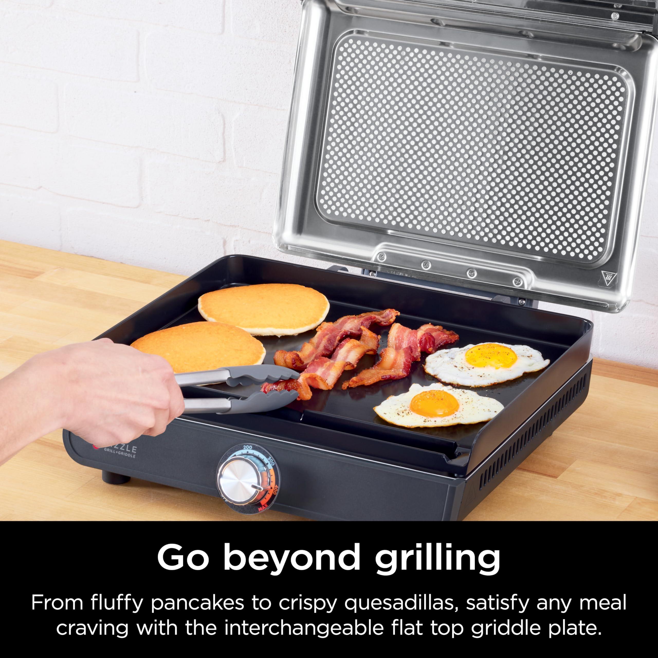 Ninja Ninja Griddle and Indoor Grill, 14, Electric Grill, For Steak, Burgers, Salmon, Veggies, and More, Pancake Griddle, Nonstick, Dishwasher Safe, 500F, Even Cooking, Silver, GR101