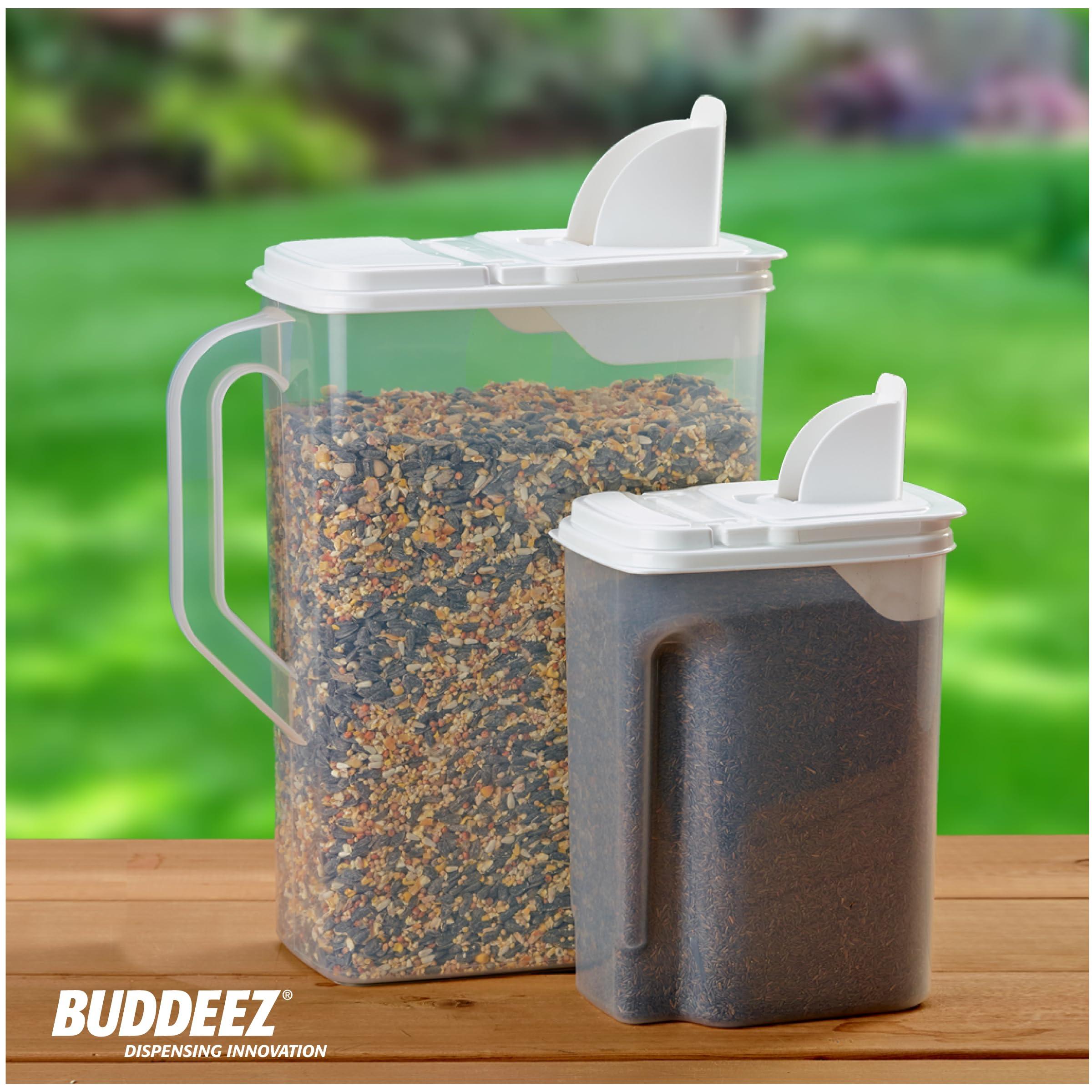 Buddeez Buddeez Pet Food Storage Containers - 2 Count Bird Seed Dispenser with Pour Tight Lids and Easy Pour Spouts, 8 Qt and 3.5 Qt, Bird Seed Storage for Small and Large Feed, BPA Free